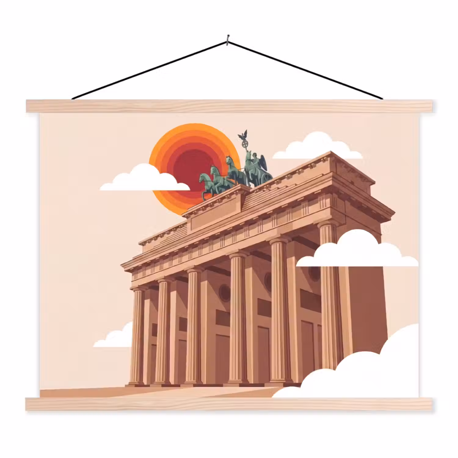 Architectuur - Brandenburg - Berlijn - Zonsondergang - Historisch textielposter latten blank klein -3d