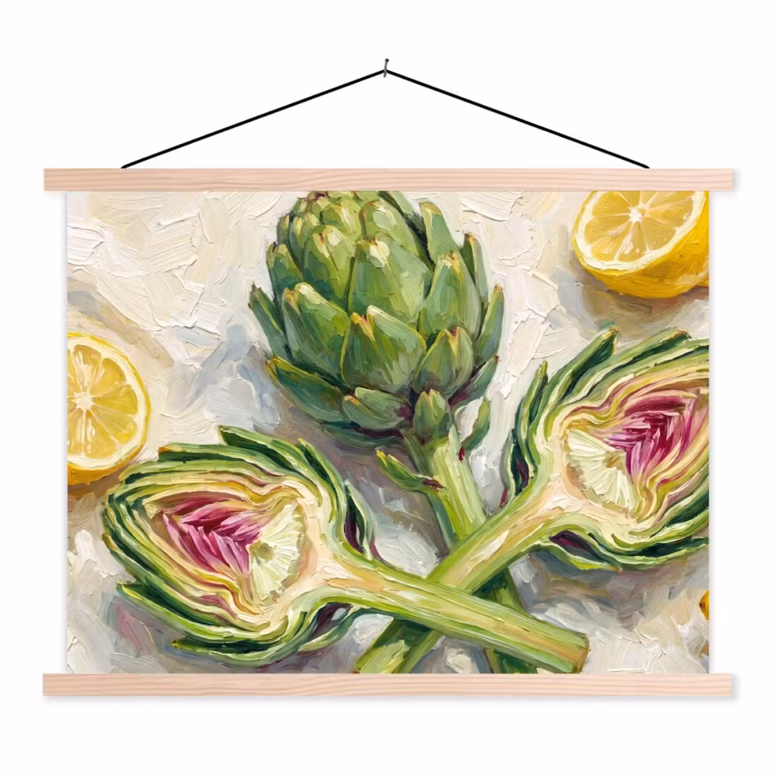 Stoffbild - Artischocke – Zitrone – Essen - Artisjok - Citroen - Eten textielposter latten blank klein