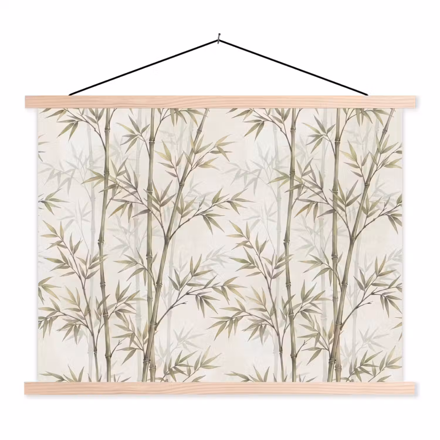 Bamboe - Bladeren - Natuur - Aquarel - Groen textielposter latten blank klein -3d