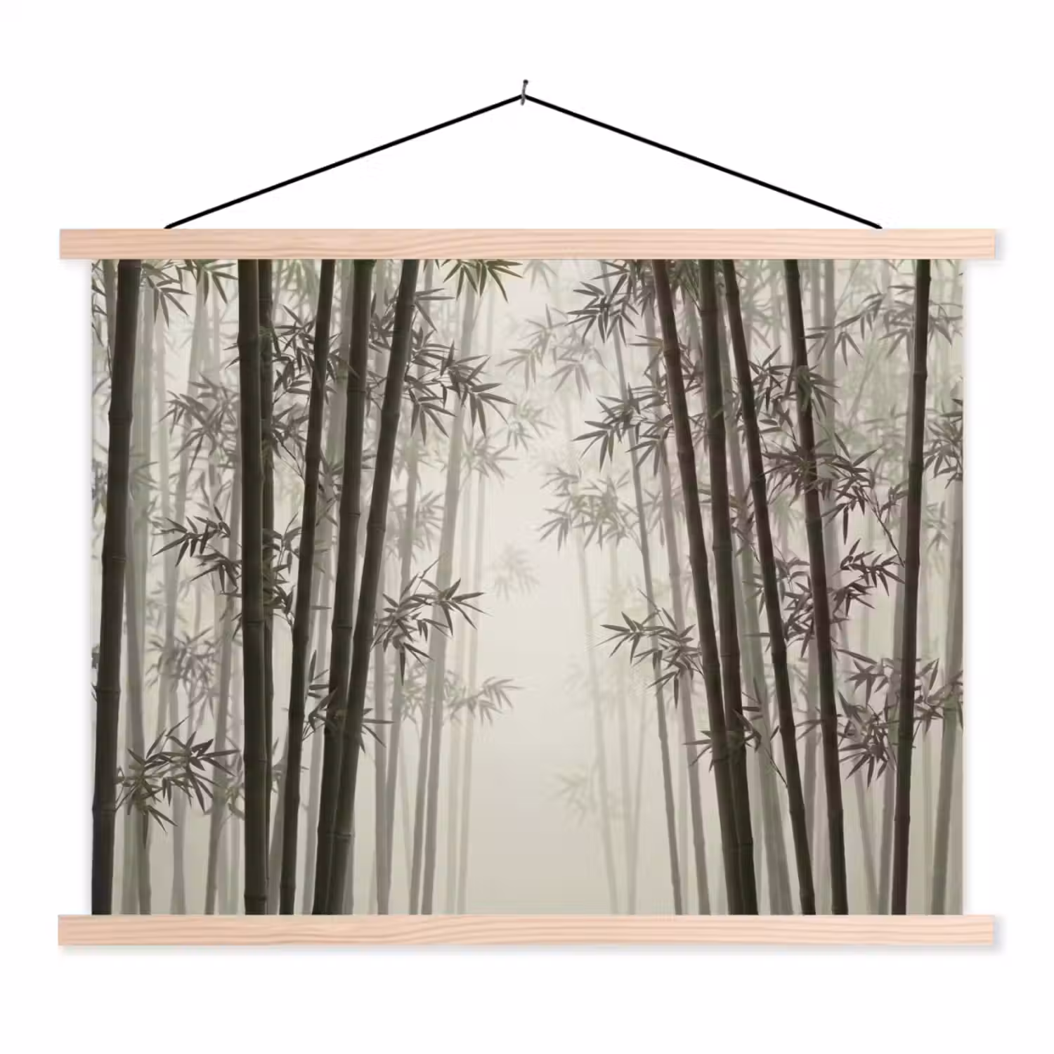 Bamboe - Bos - Mist - Natuur textielposter latten blank klein -3d