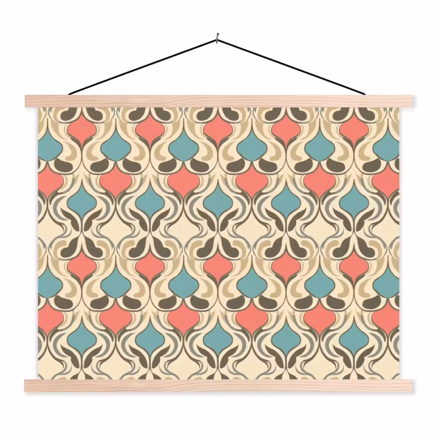 Barok - Retro - Kleurrijk textielposter latten blank klein 122 -3d