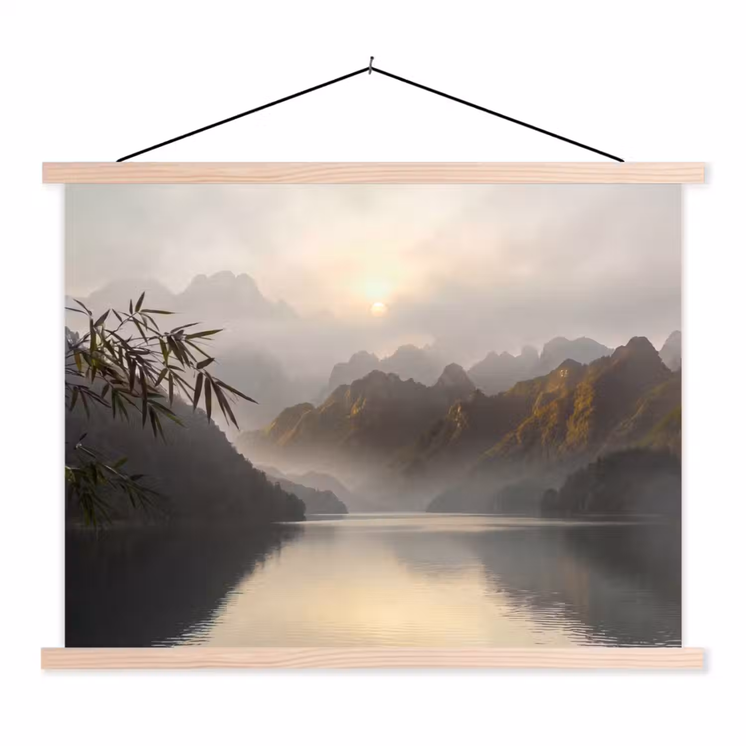 Bergen - Water - Mist - Natuur - Landschap textielposter latten blank klein -3d