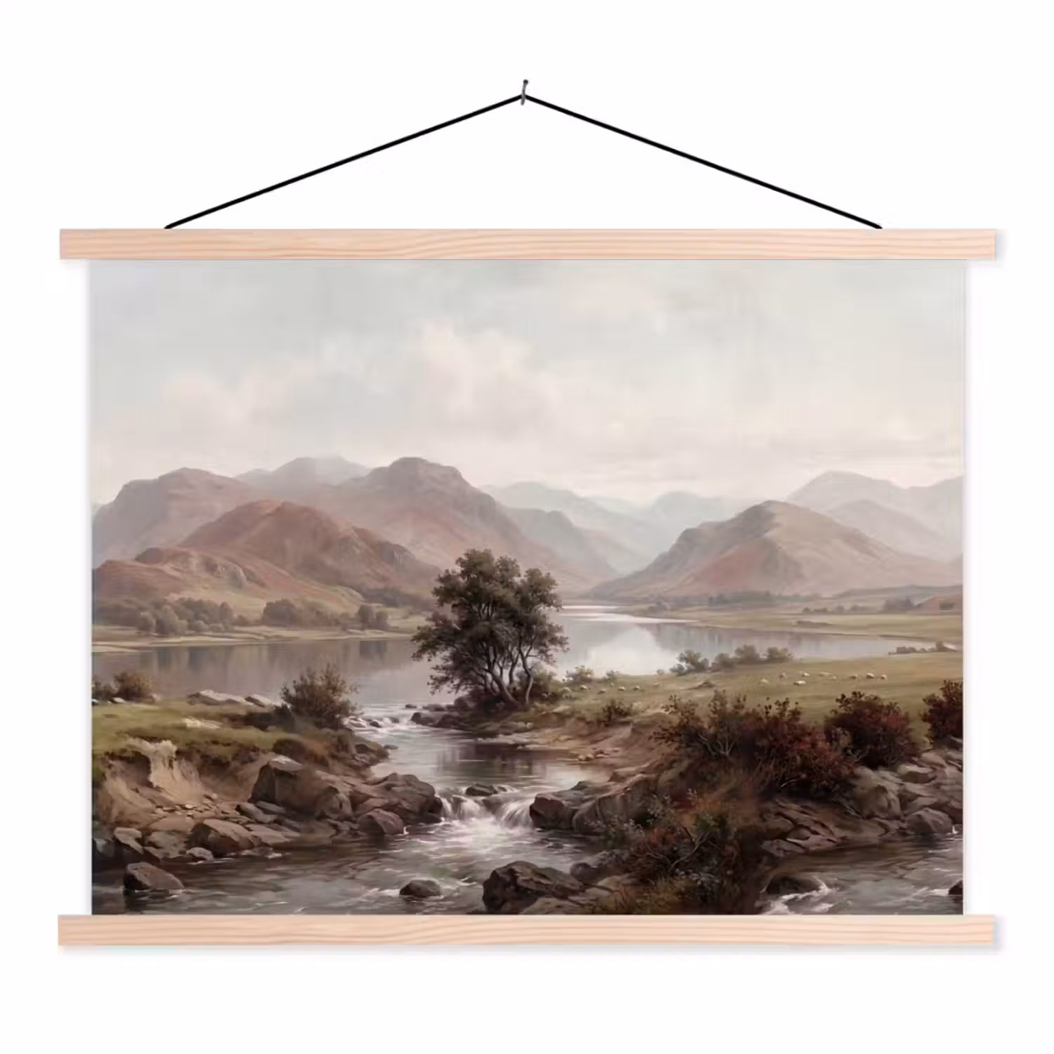 Berglandschap - Meer - Bergen - Vallei - Klassiek textielposter latten blank klein -3d