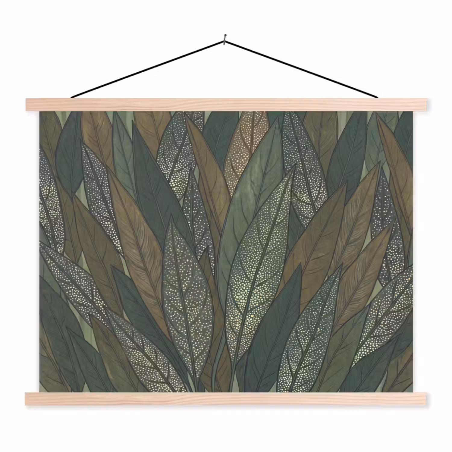Bladeren - Patroon - Gestippeld - Natuur - Groen textielposter latten blank klein -3d