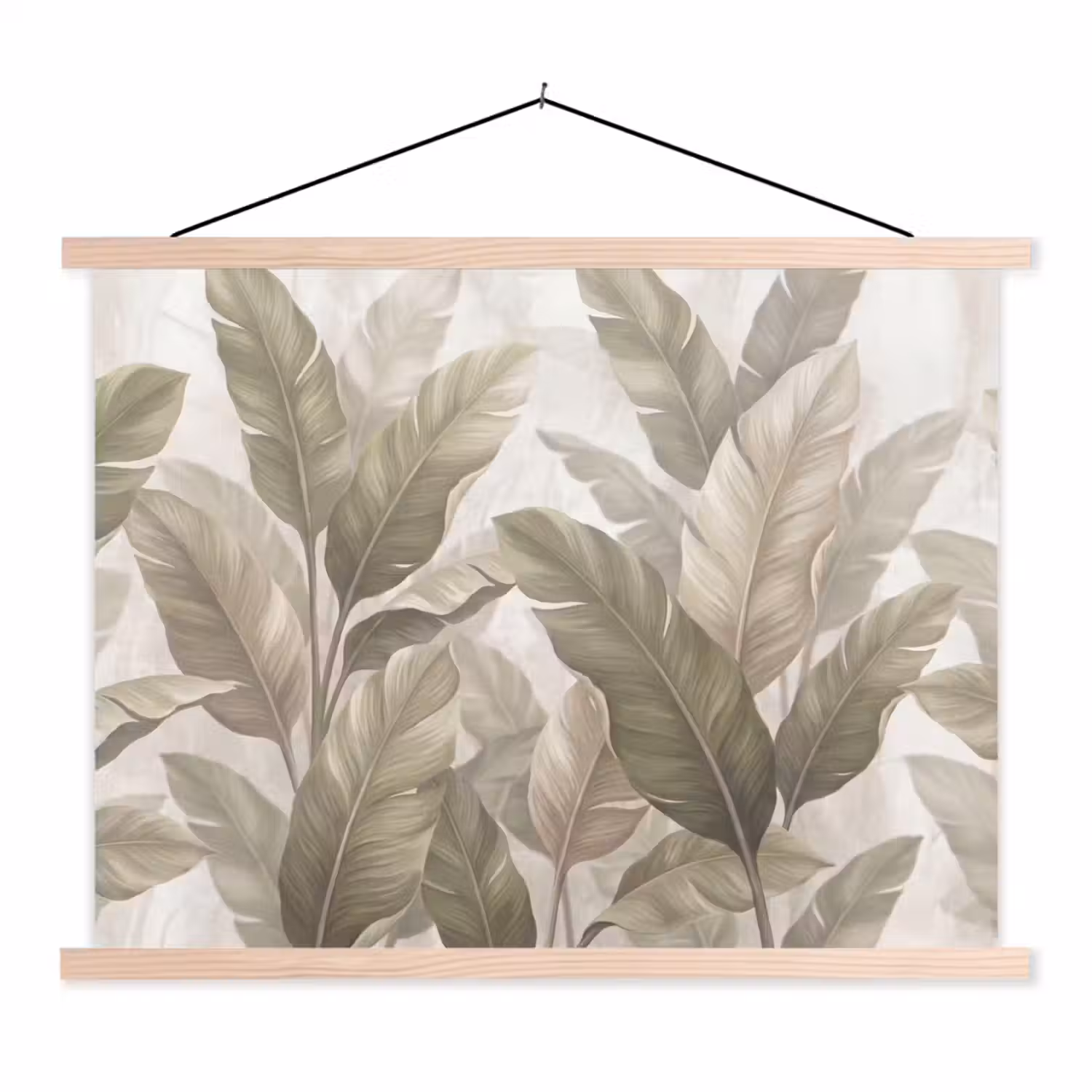 Bladeren - Tropisch - Natuur - Abstract - Beige textielposter latten blank klein -3d