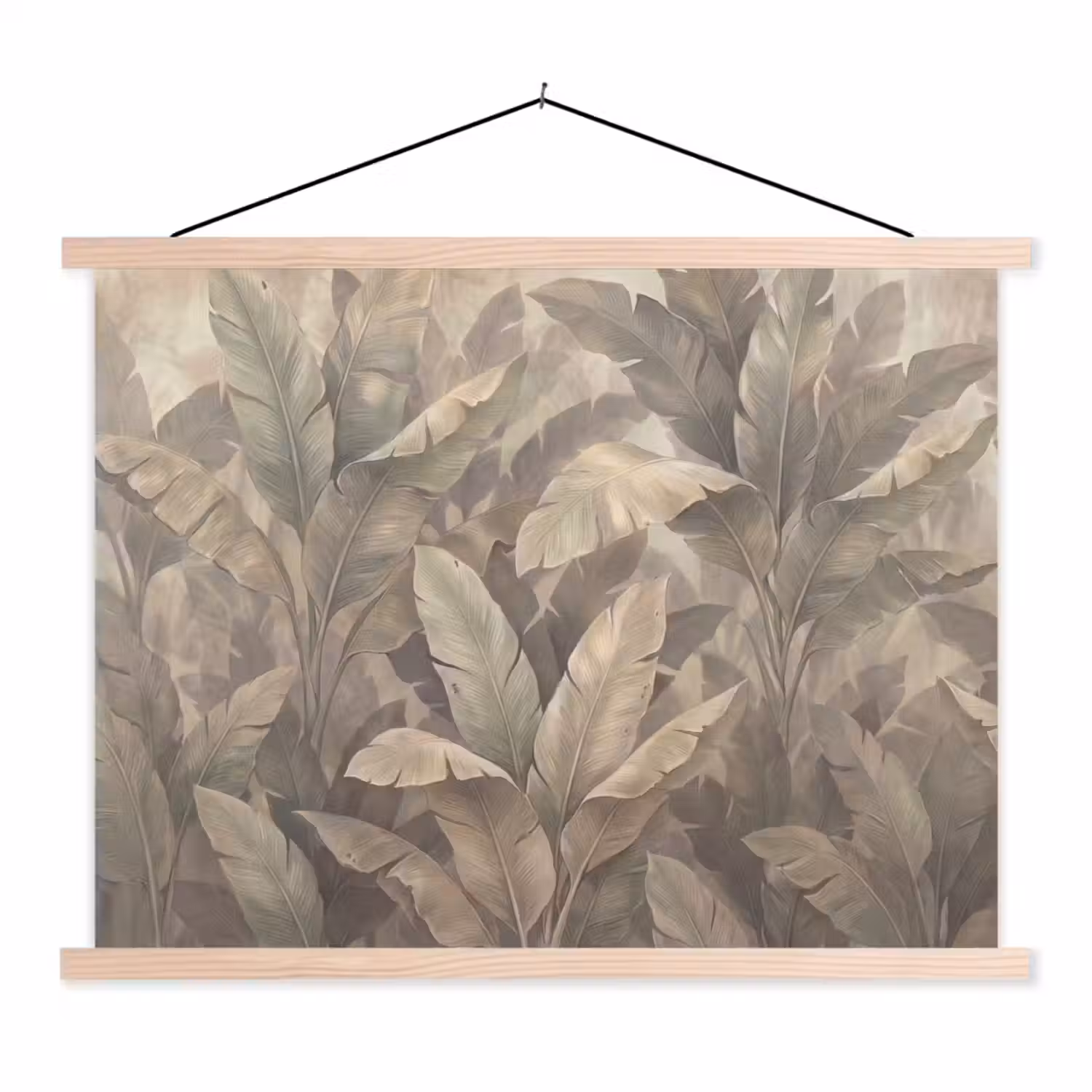 Bladeren - Tropisch - Natuur - Modern - Beige textielposter latten blank klein -3d
