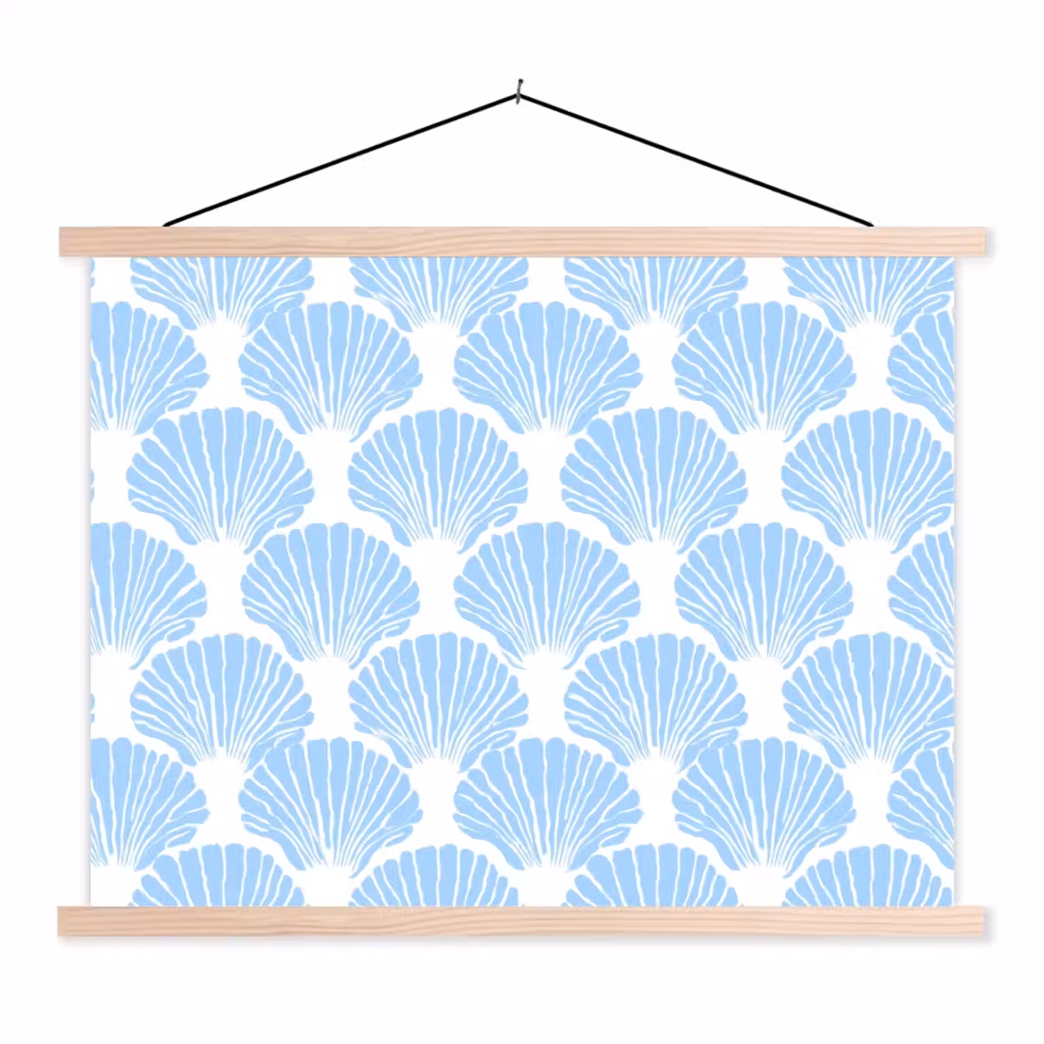 Blauw - Wit - Schelpen - Grafisch - Structuur textielposter latten blank klein 122 -3d