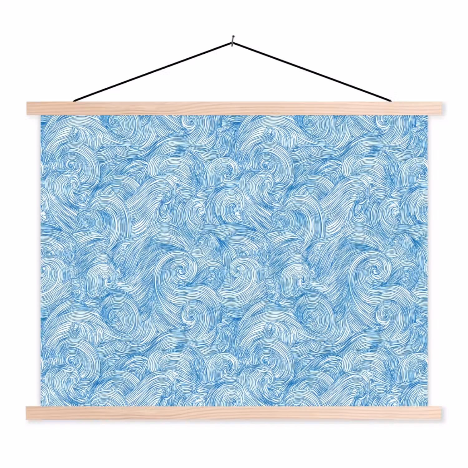 Blauw - Wit - Spiraal - Golven - Lijnen textielposter latten blank klein 122 -3d