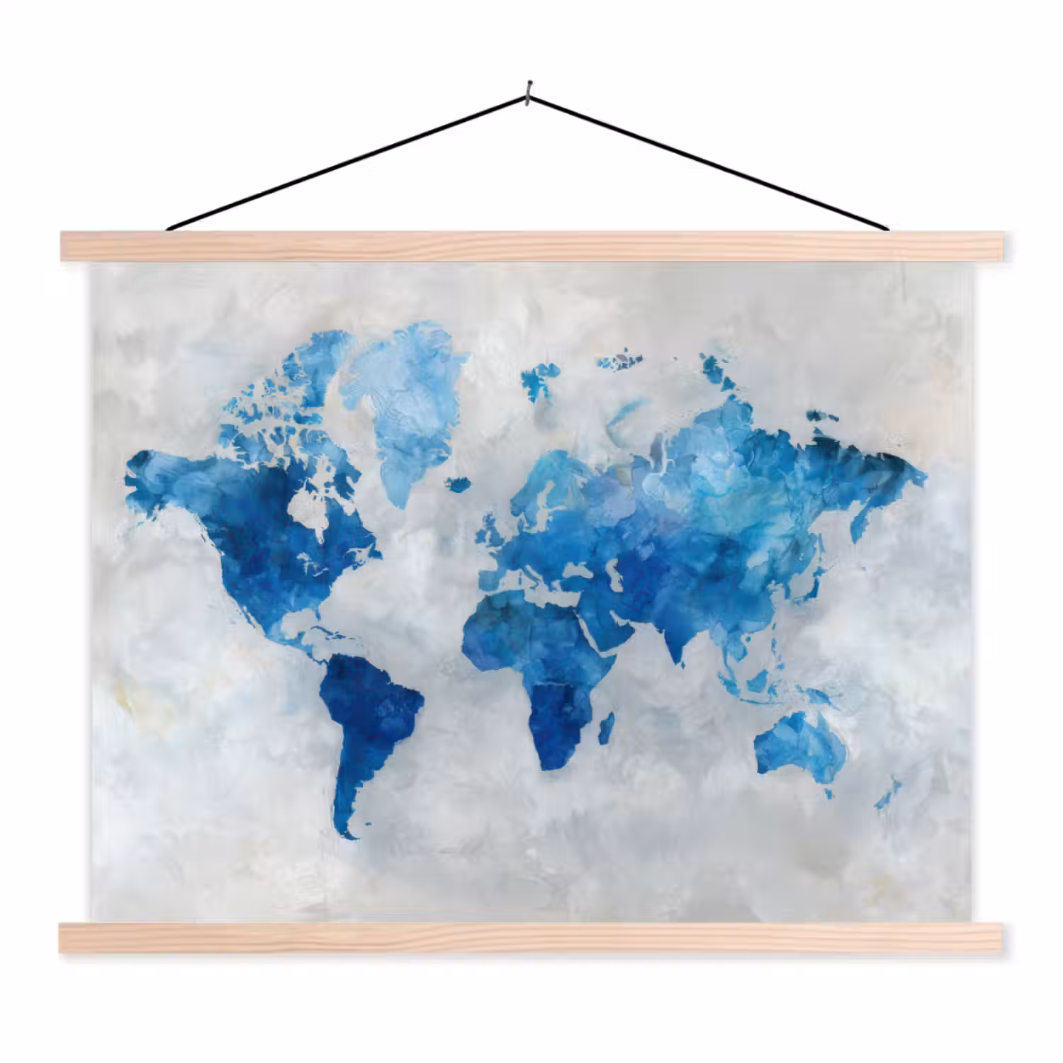 Blauw - Wolken - Textuur - Wereldkaart textielposter latten blank klein -3d