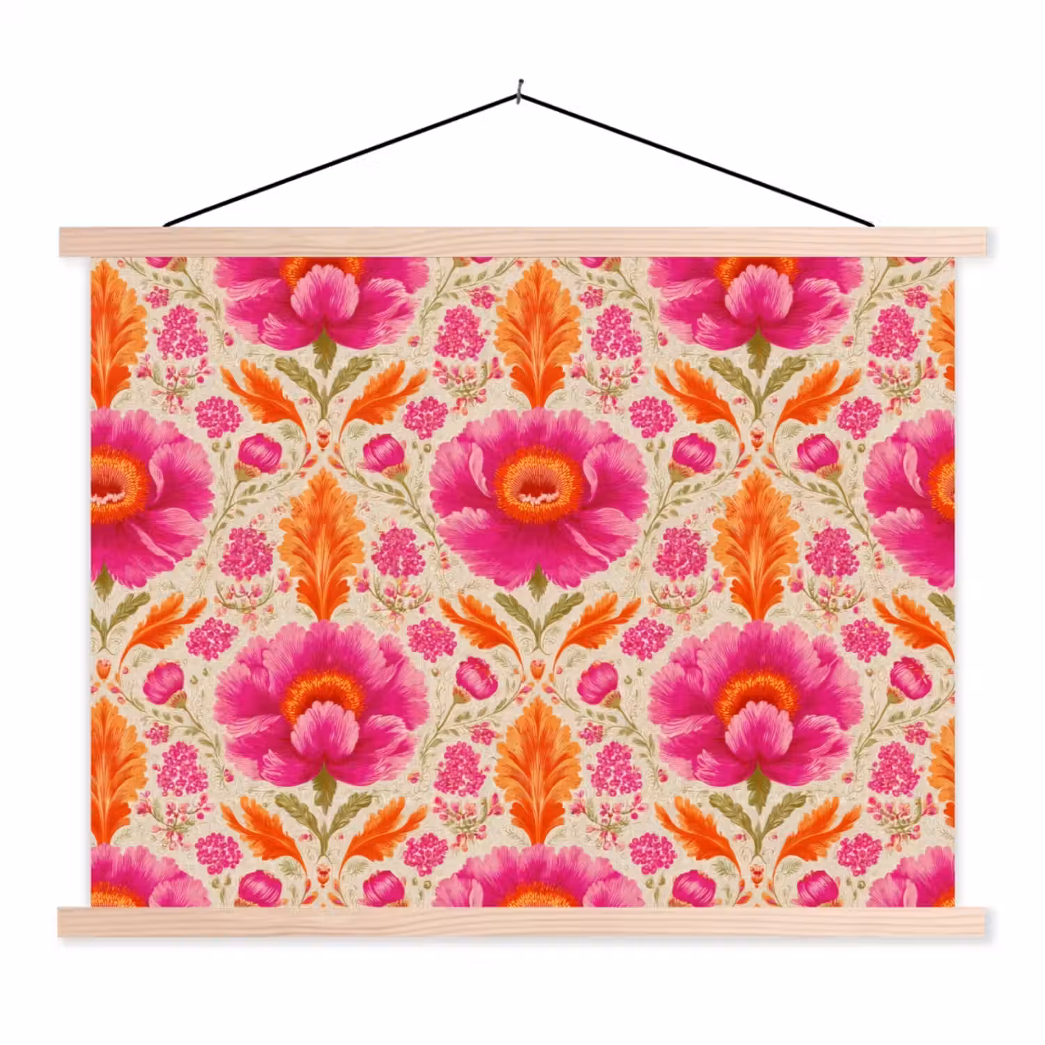 Bloemen - Barok - Roze - Oranje textielposter latten blank klein 122 -3d
