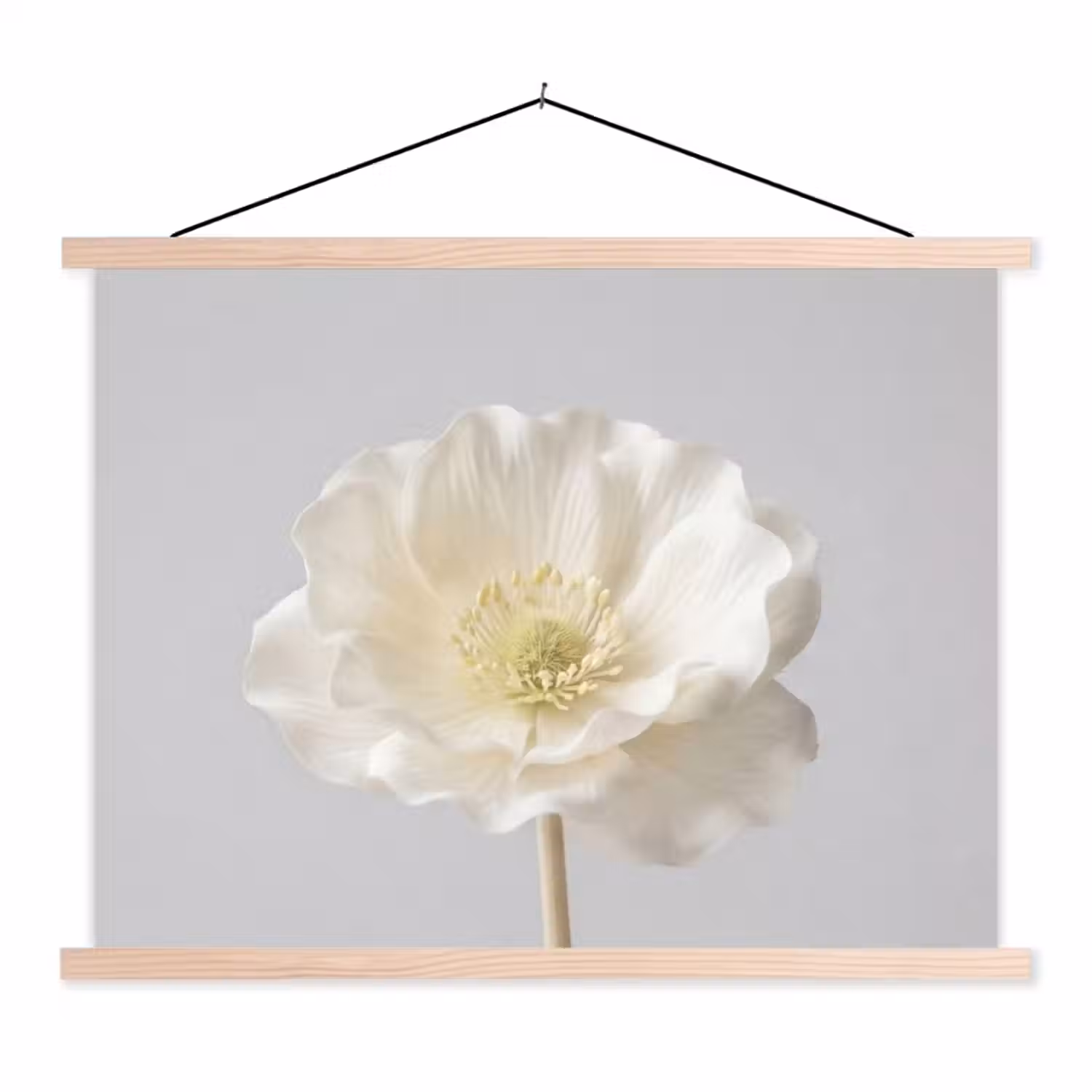 Bloem - Minimalistisch -Wit textielposter latten blank klein -3d
