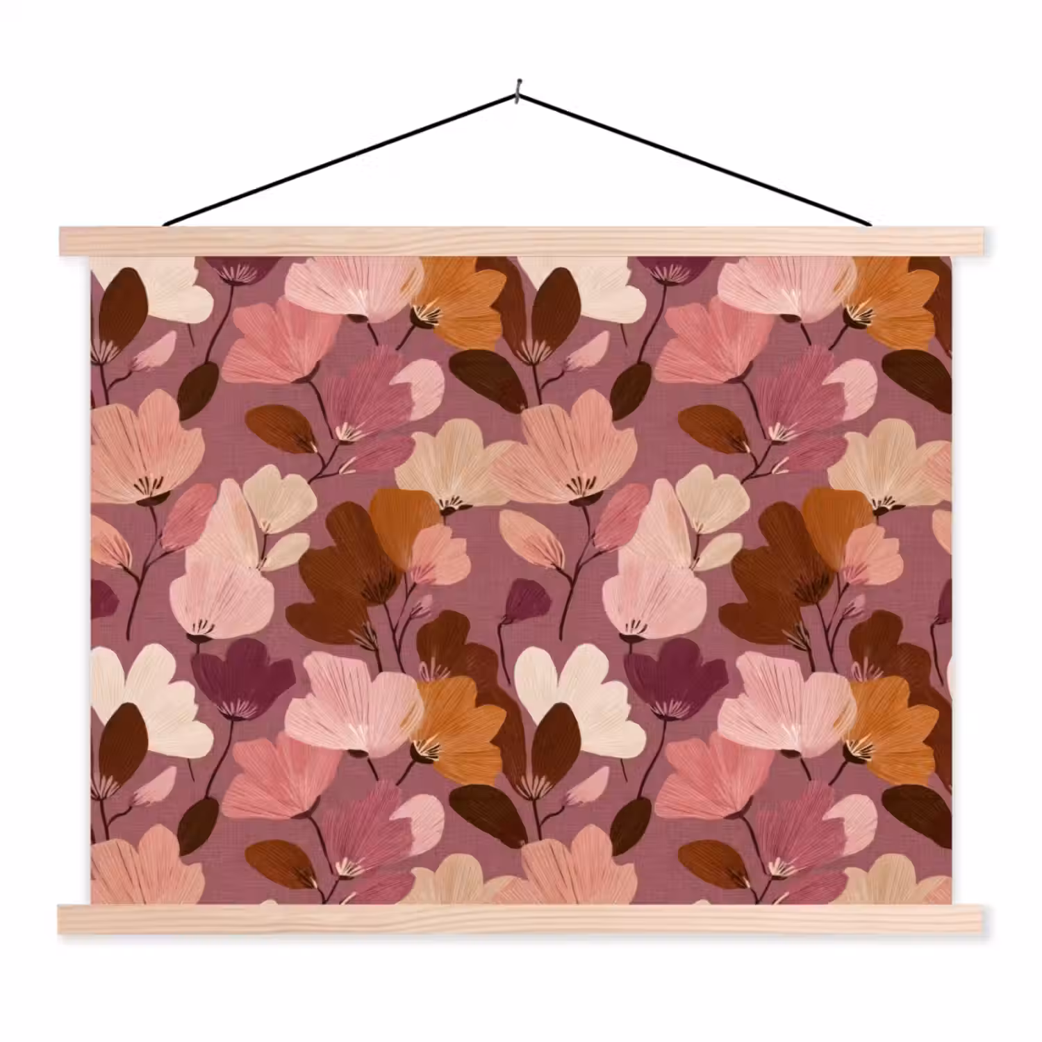 Bloem - Patroon - Roze textielposter latten blank klein 122 -3d