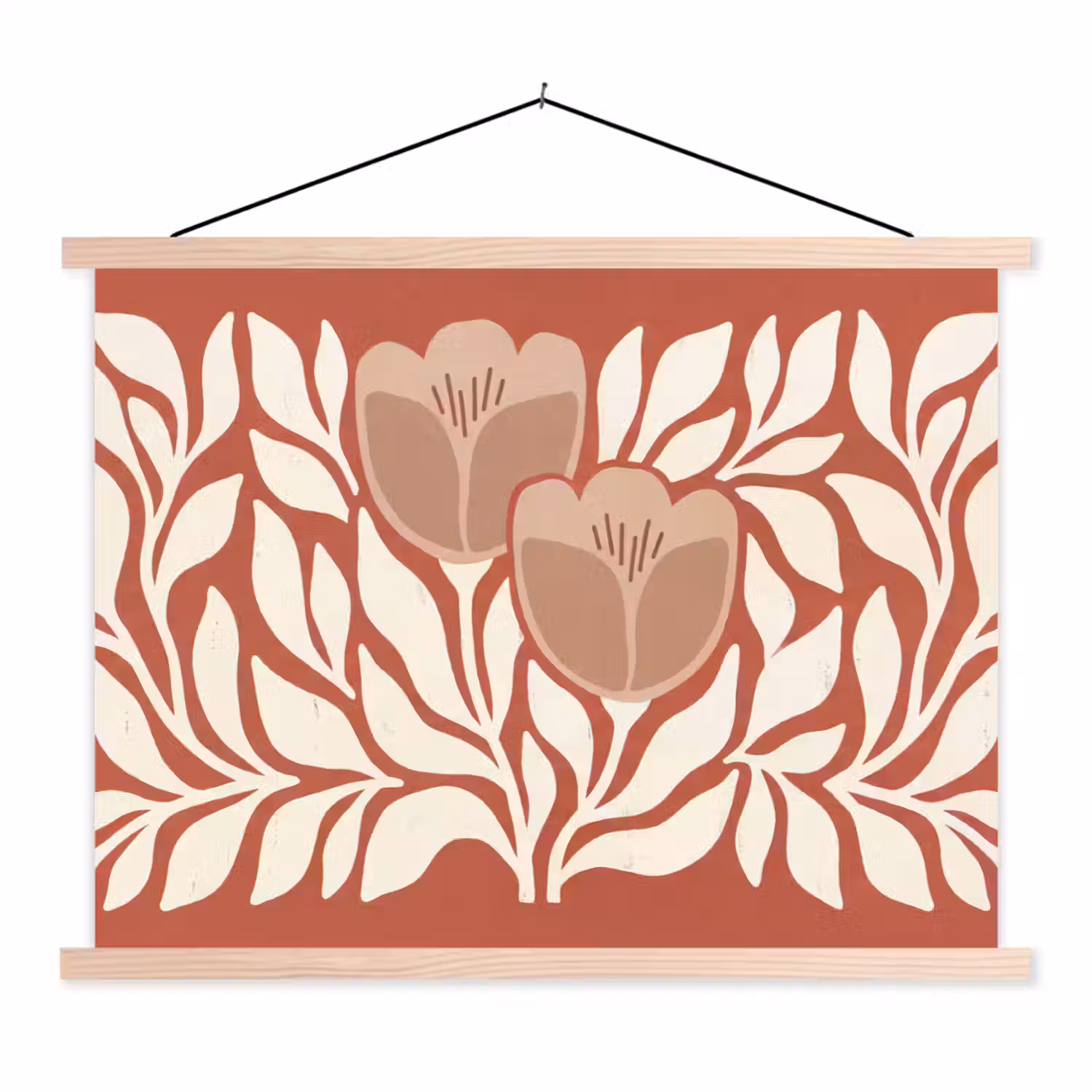 Bloemen - Abstract - Modern - Beige - Natuur textielposter latten blank klein -3d