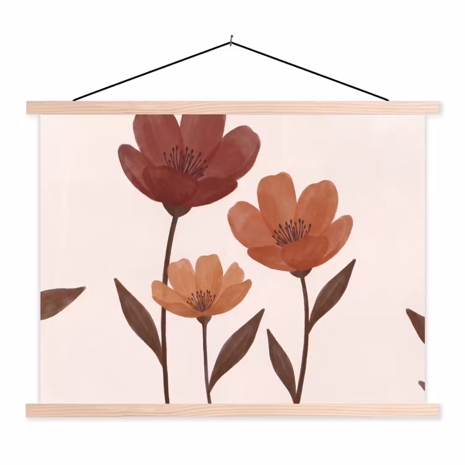Bloemen - Abstract - Modern - Bruin - Decoratief textielposter latten blank klein -3d
