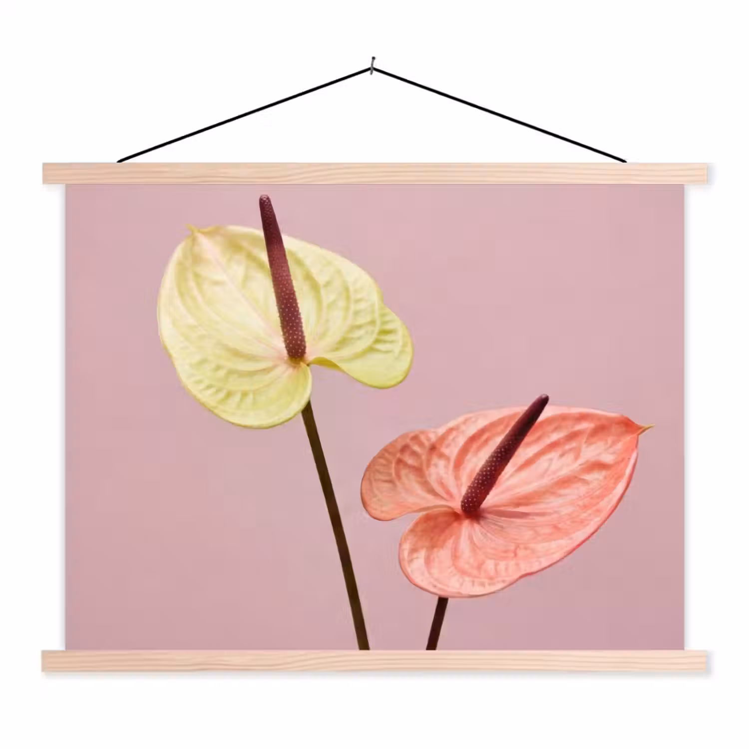 Bloemen - Anthuriums - Geel - Roze textielposter latten blank klein -3d