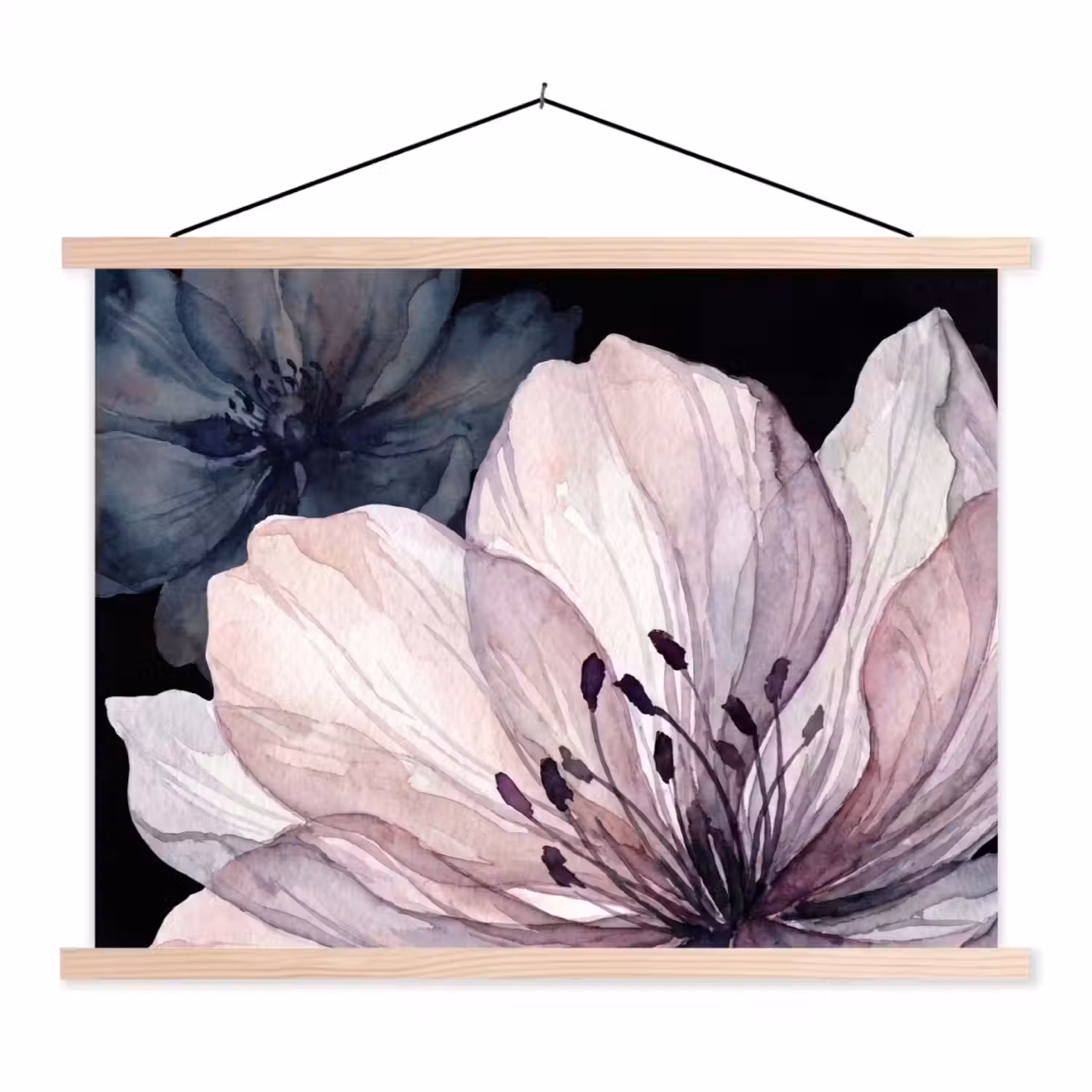 Bloemen - Aquarel - Modern - Roze - Donker textielposter latten blank klein -3d