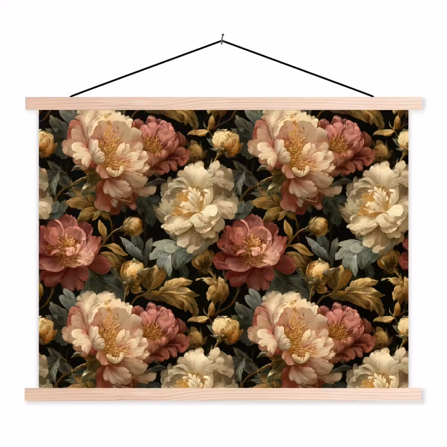 Bloemen - Barok - Patroon - Roze - Crème textielposter latten blank klein 122 -3d