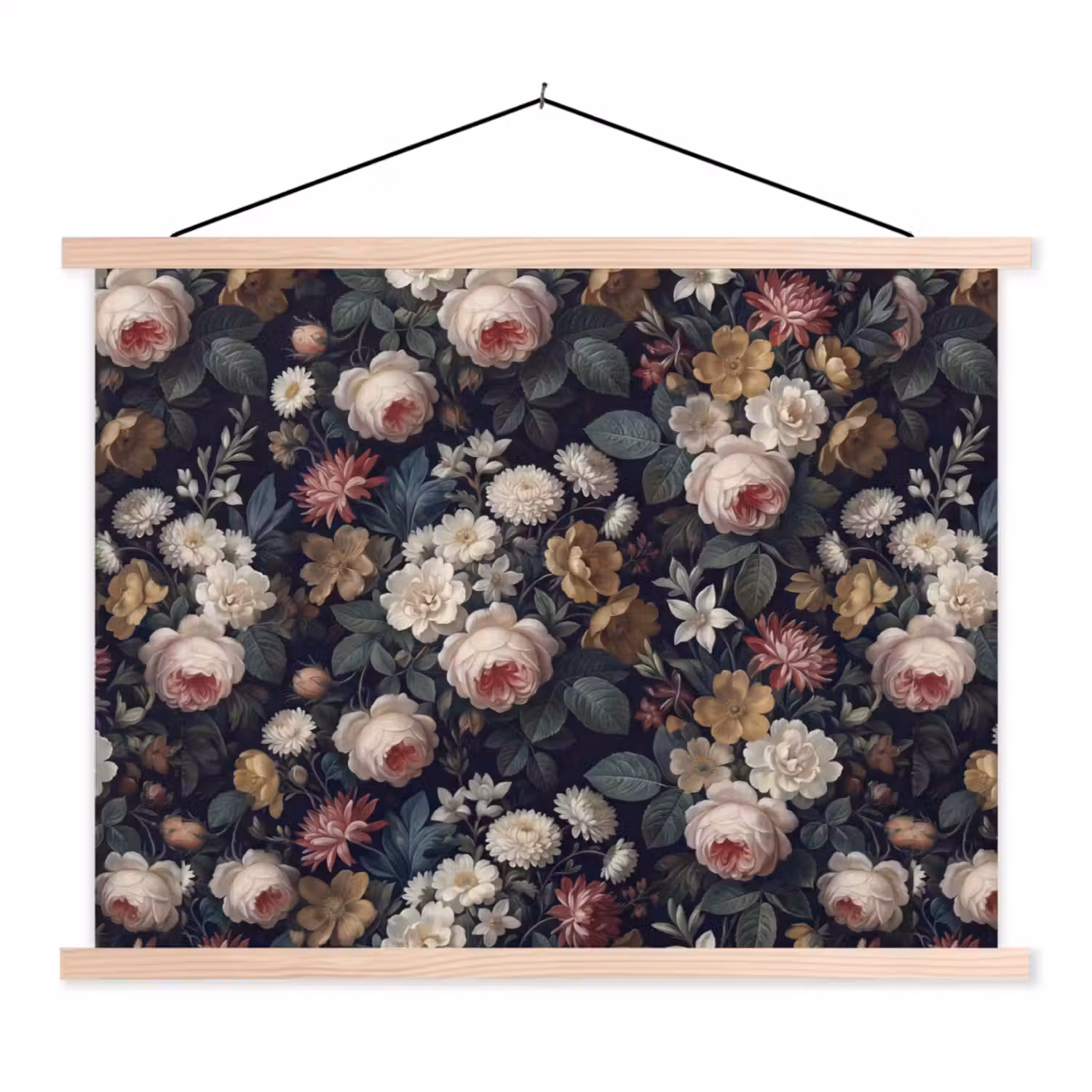 Bloemen - Boeket - Botanisch - Vintage - Donkere achtergrond textielposter latten blank klein -3d
