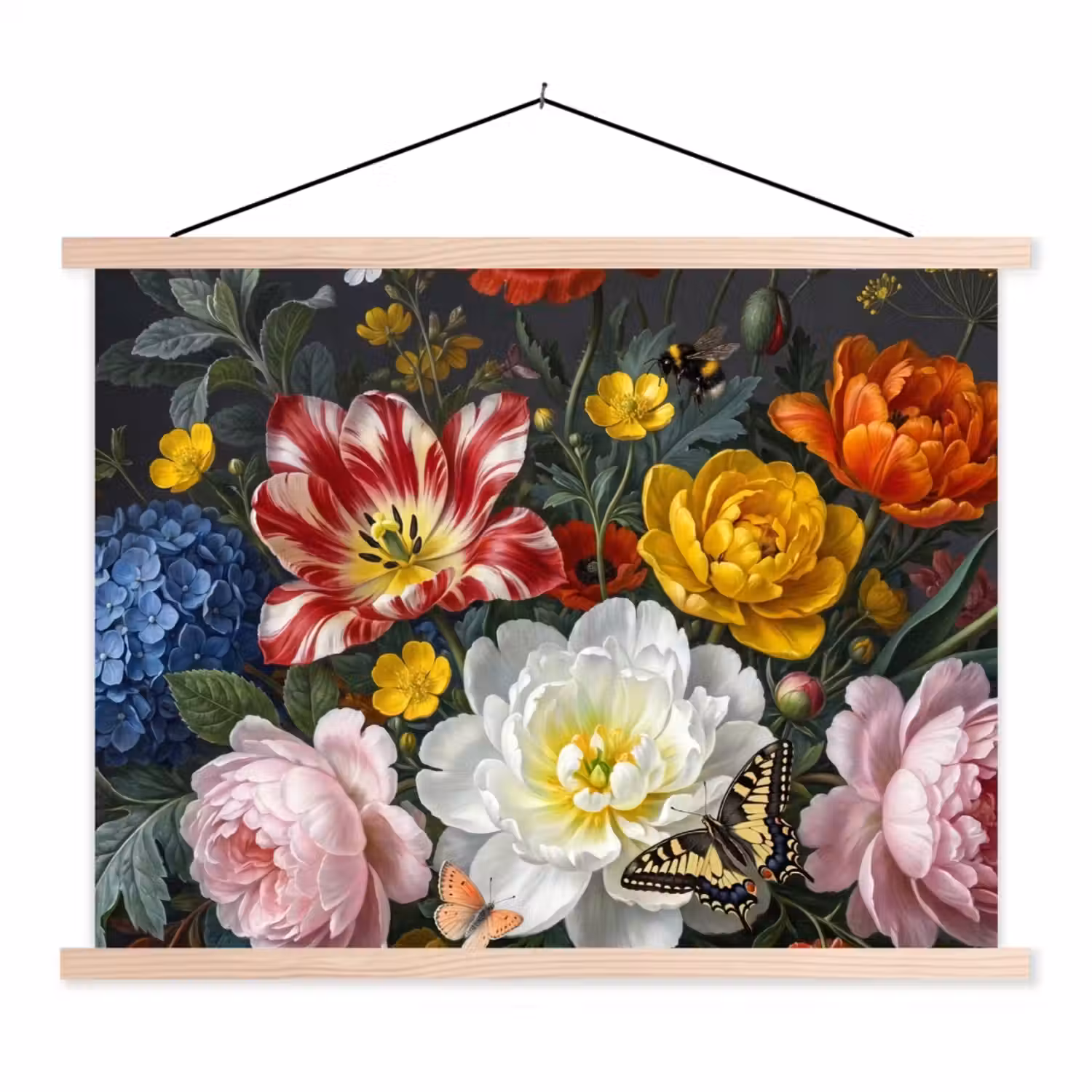 Bloemen - Boeket - Klassiek - Kleurrijk - Natuur textielposter latten blank klein -3d