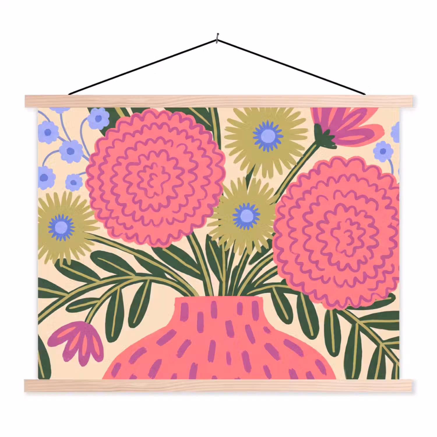 Bloemen - Boeket - Natuur - Abstract - Roze textielposter latten blank klein -3d