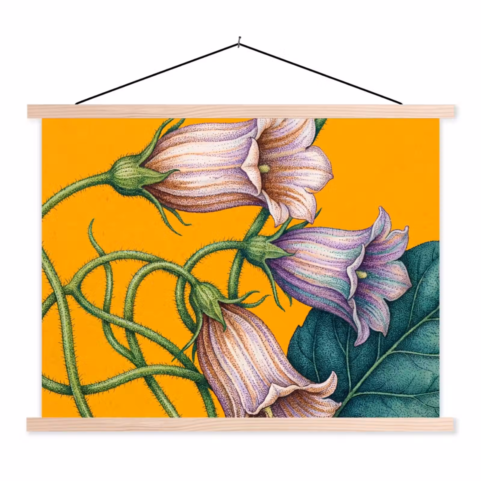 Stoffbild - Blumen – Botanik – Gelb - Bloemen - Botanisch - Geel textielposter latten blank klein