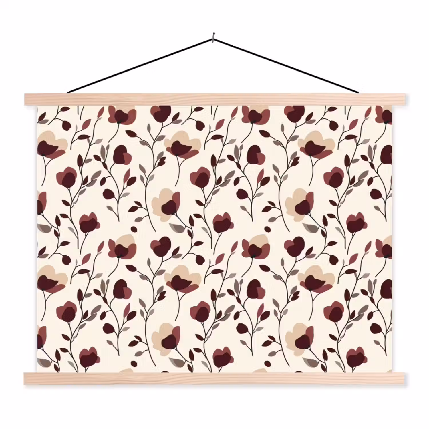 Bloemen - Botanisch - Bordeaux textielposter latten blank klein 122 -3d
