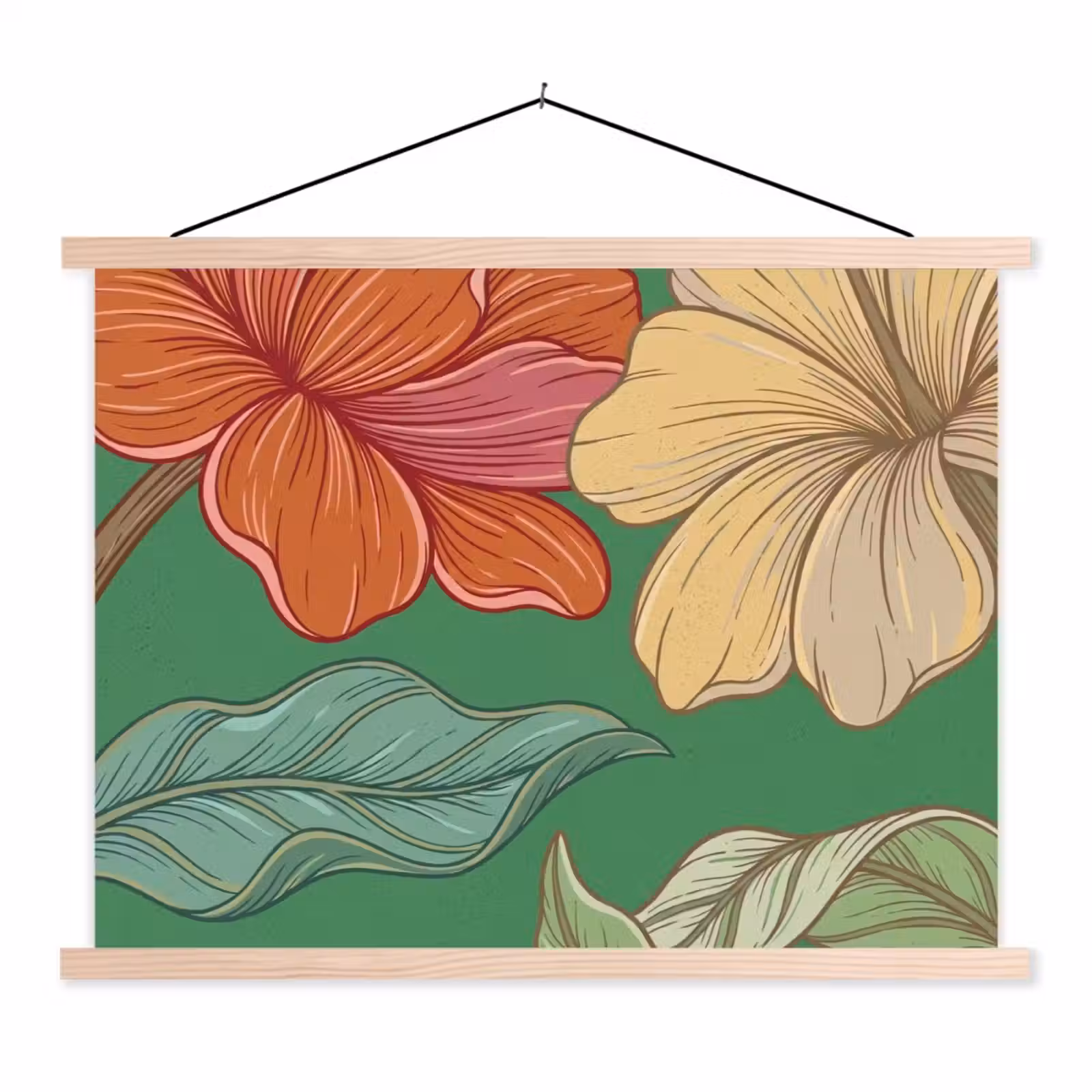 Stoffbild - Blumen – Grün – Illustration - Bloemen - Groen - Illustratie textielposter latten blank klein