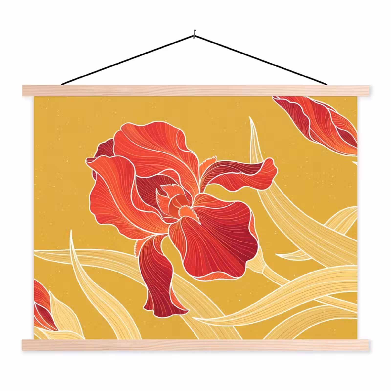 Stoffbild - Blumen – Illustration – Rot - Bloemen - Illustratie - Rood textielposter latten blank klein