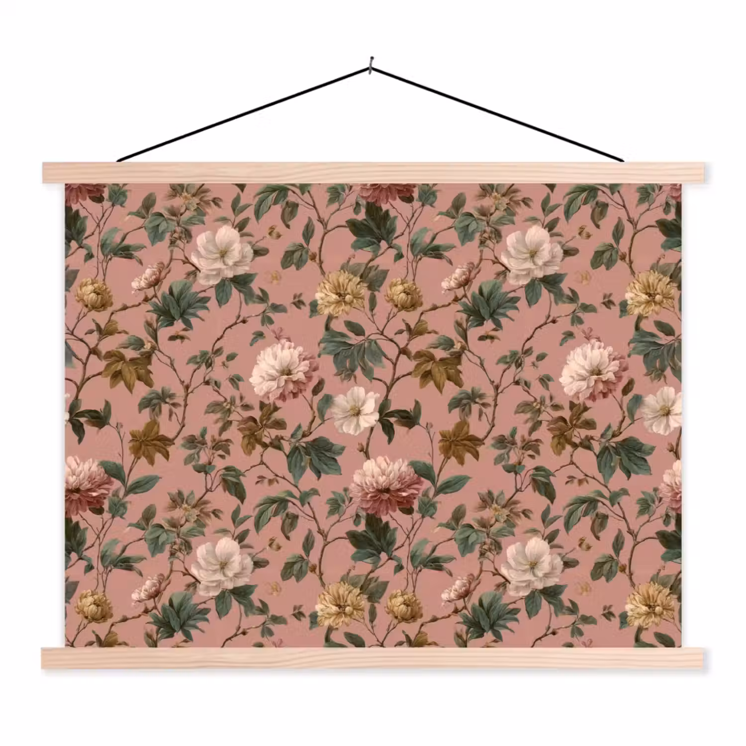 Bloemen - Klassiek - Roze textielposter latten blank klein 122 -3d