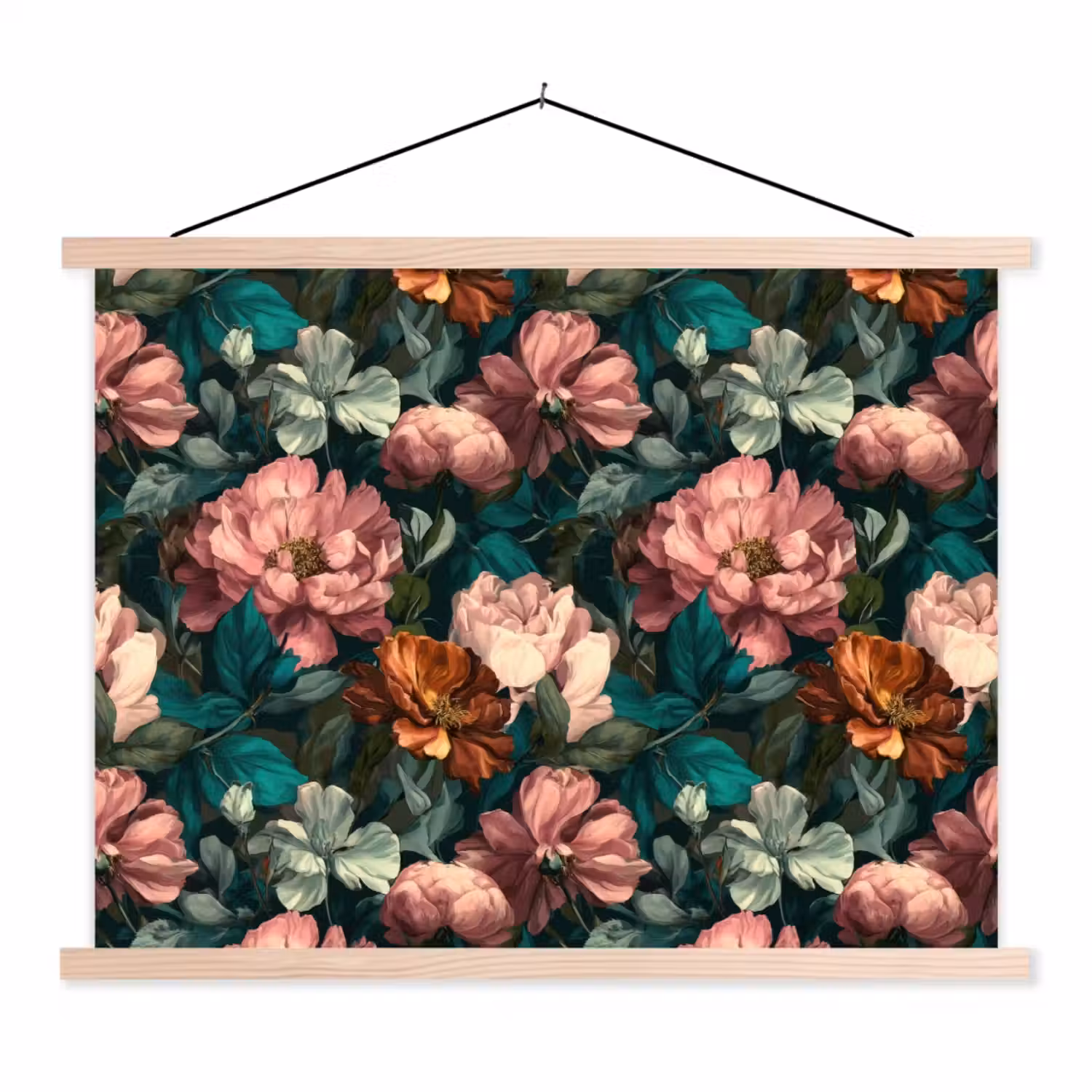 Bloemen - Schilderachtig - Patroon - Roze textielposter latten blank klein 122 -3d