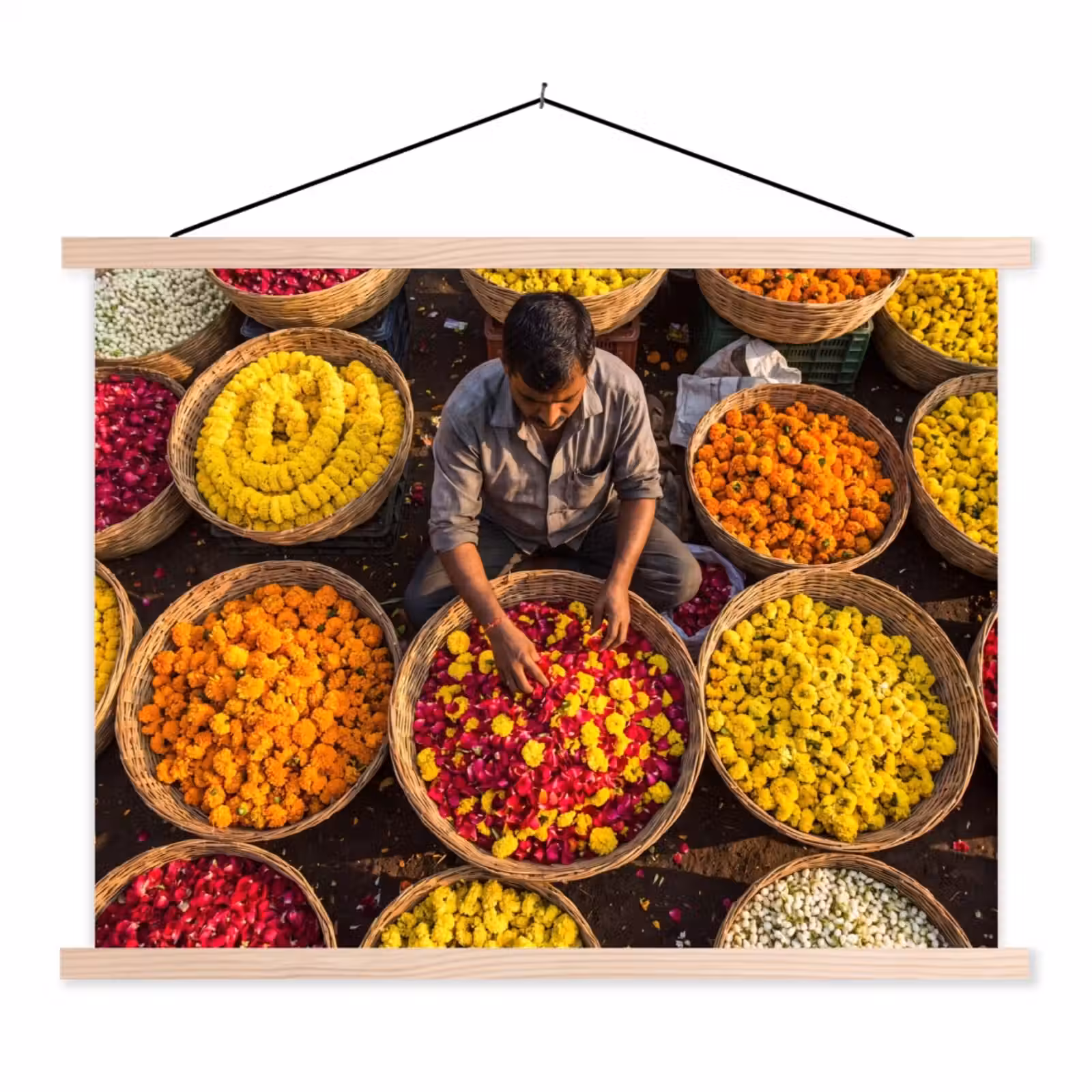 Stoffbild - Blumen – Markt – Bunt - Bloemen - Markt - Kleurrijk textielposter latten blank klein