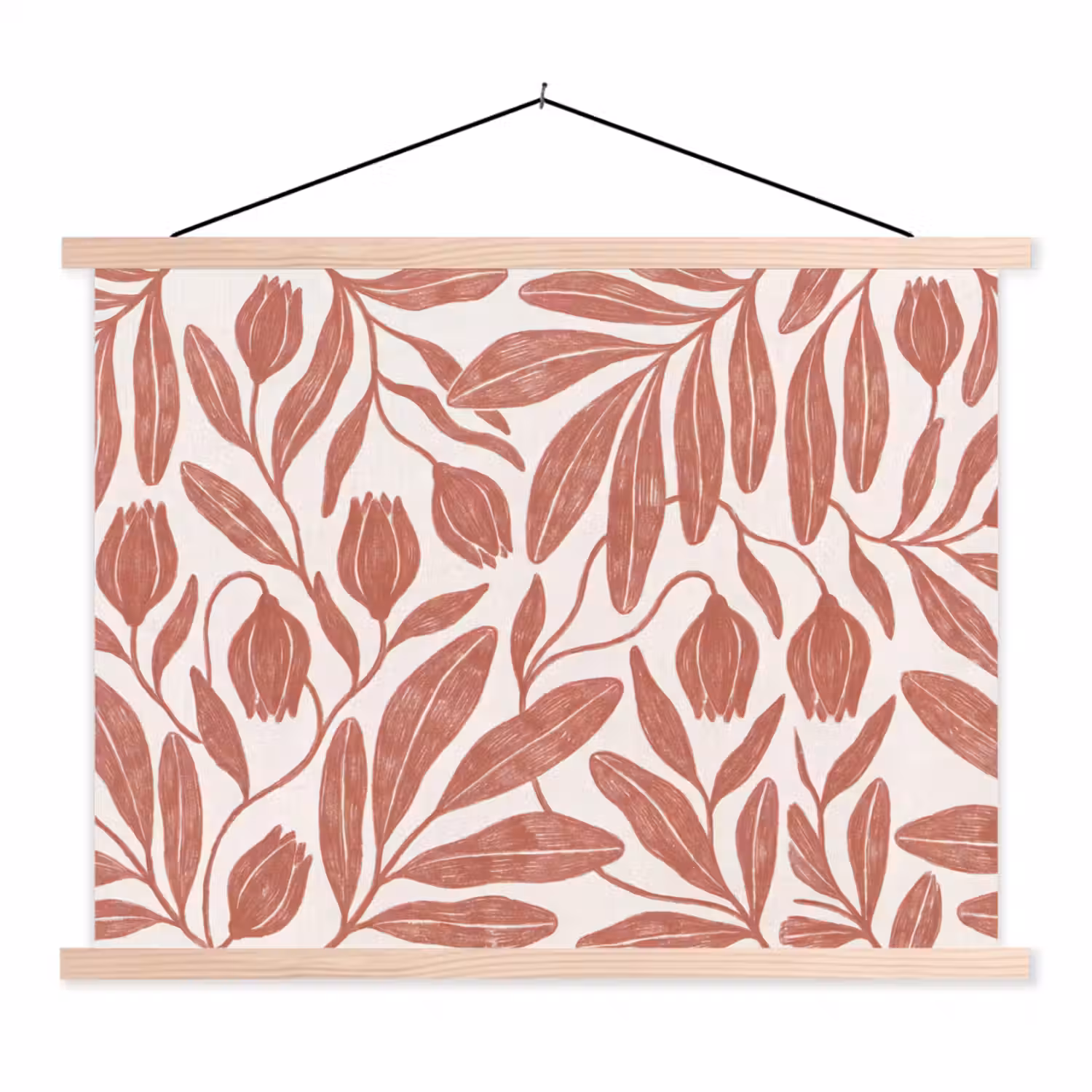 Bloemen - Patroon - Modern - Natuur - Bruin textielposter latten blank klein -3d