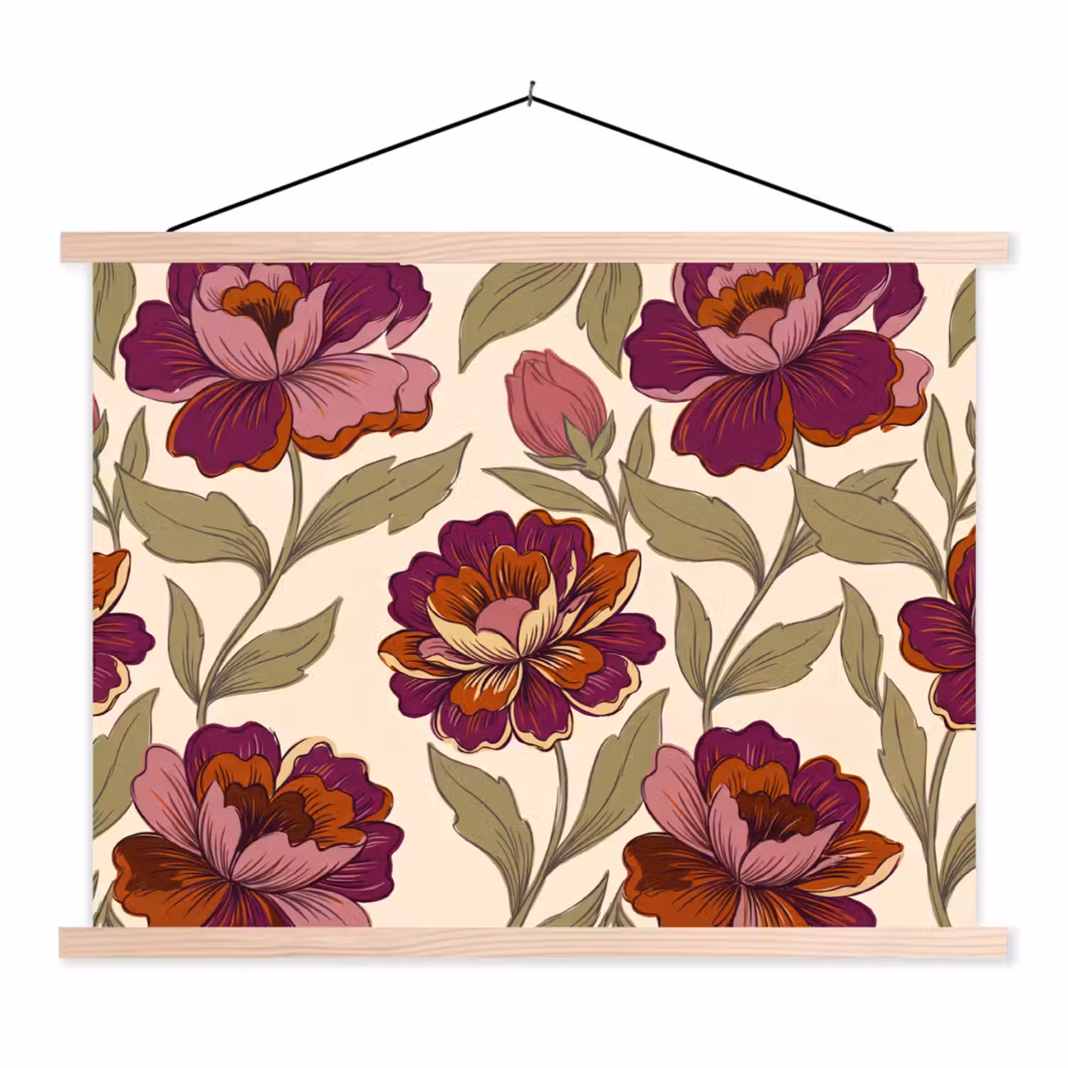 Bloemen - Patroon - Natuur - Modern - Paars textielposter latten blank klein -3d