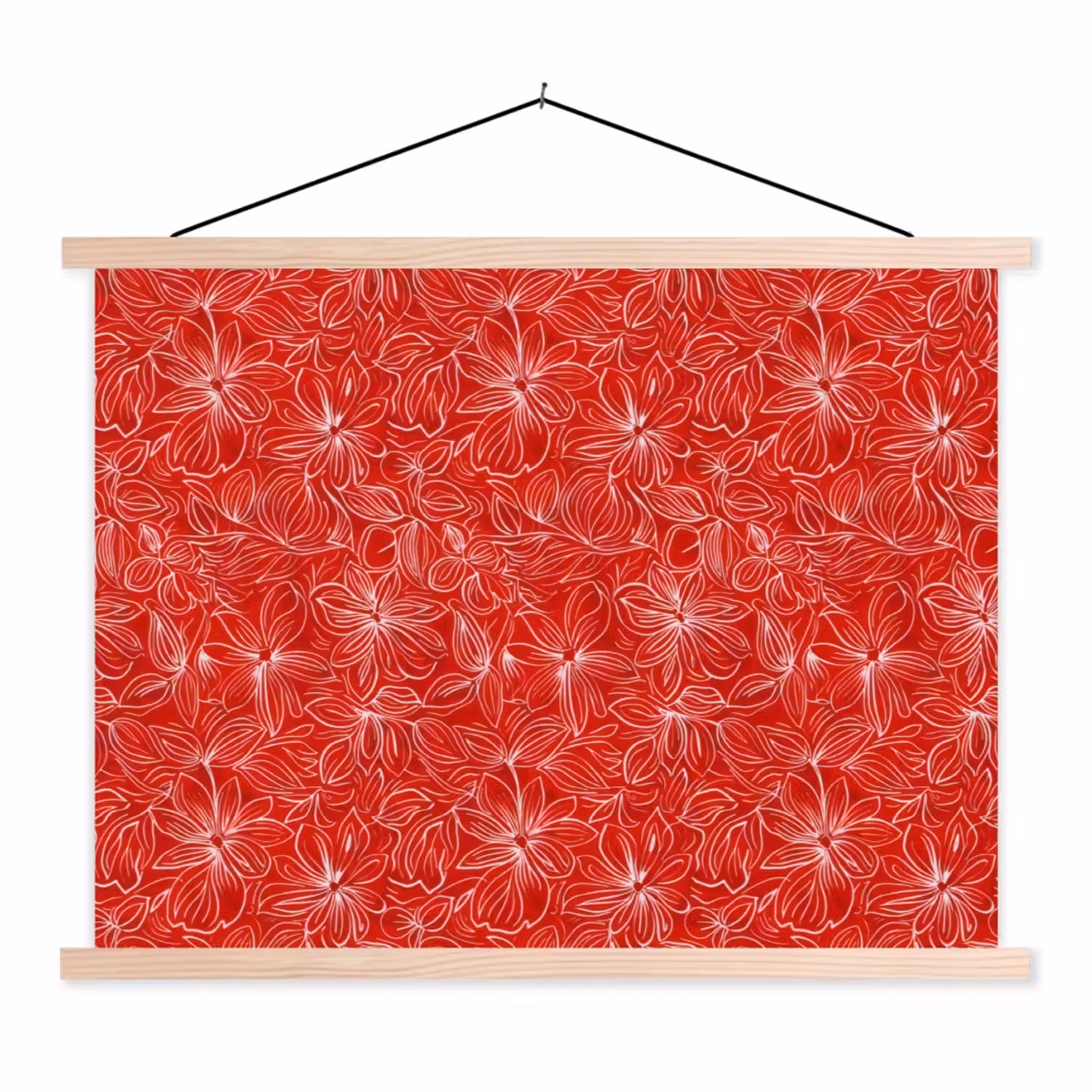 Bloemen - Patroon - Rood textielposter latten blank klein 122 -3d