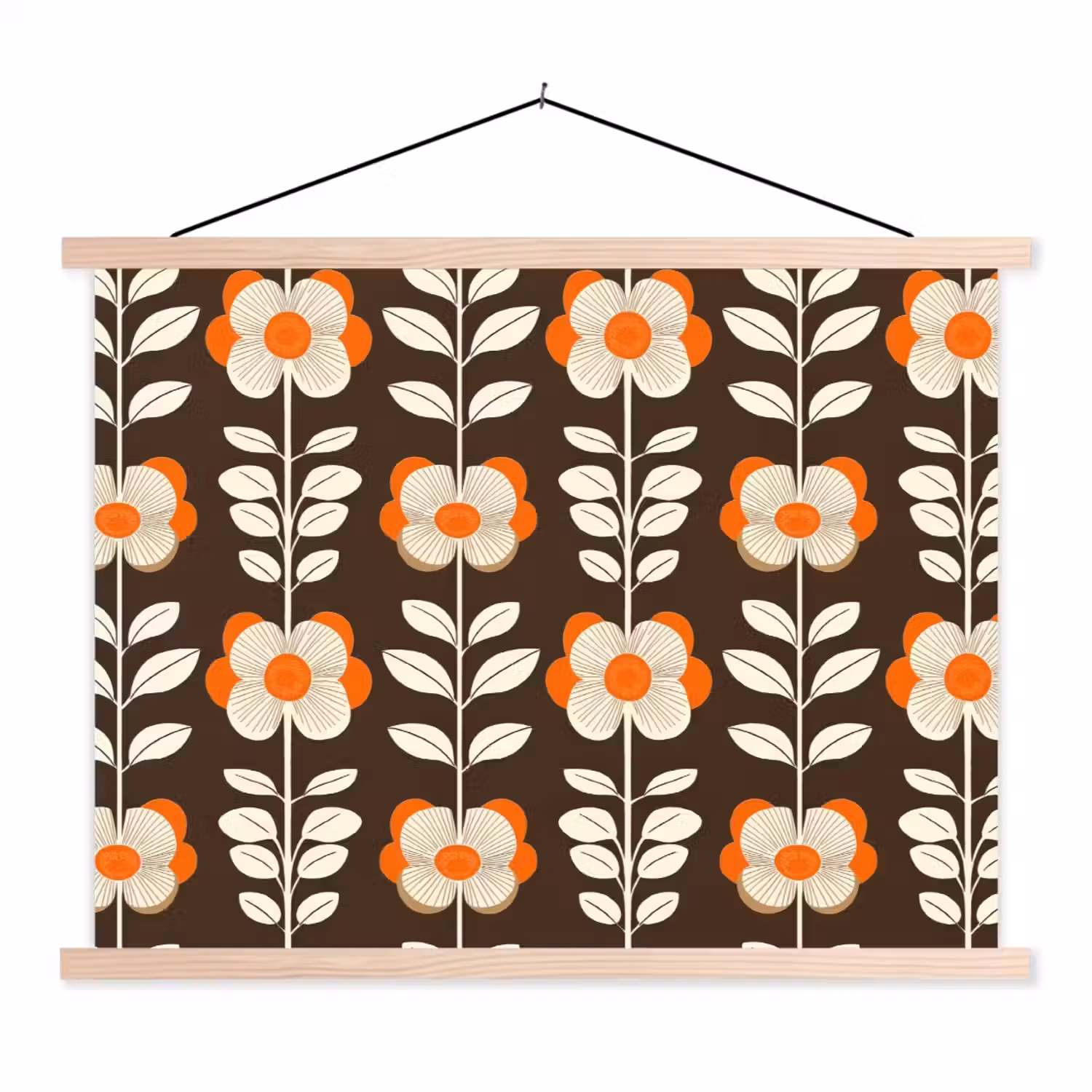 Bloemen - Retro - Bruin textielposter latten blank klein 122 -3d