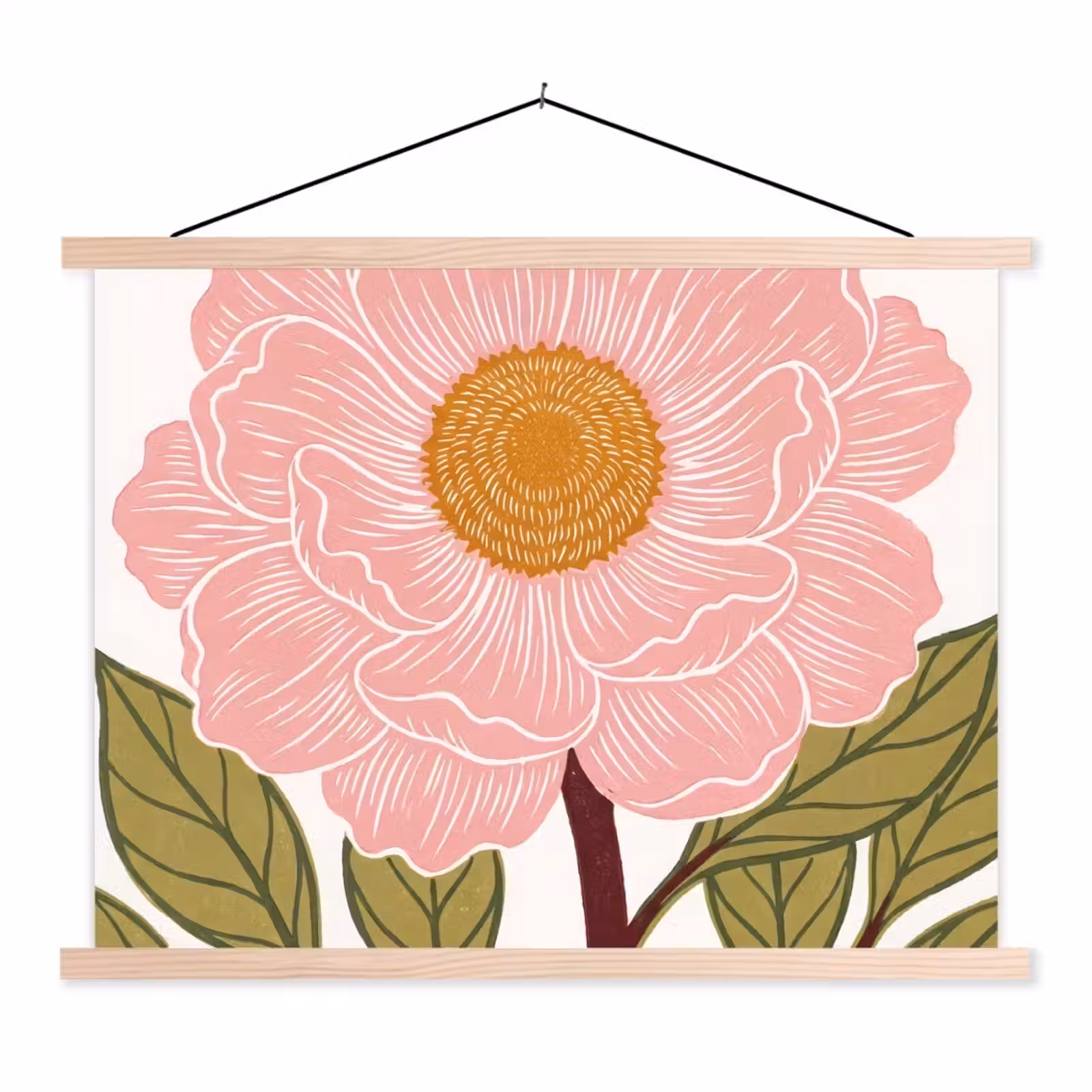 Stoffbild - Blumen – Rosa – Illustration - Bloemen - Roze - Illustratie textielposter latten blank klein
