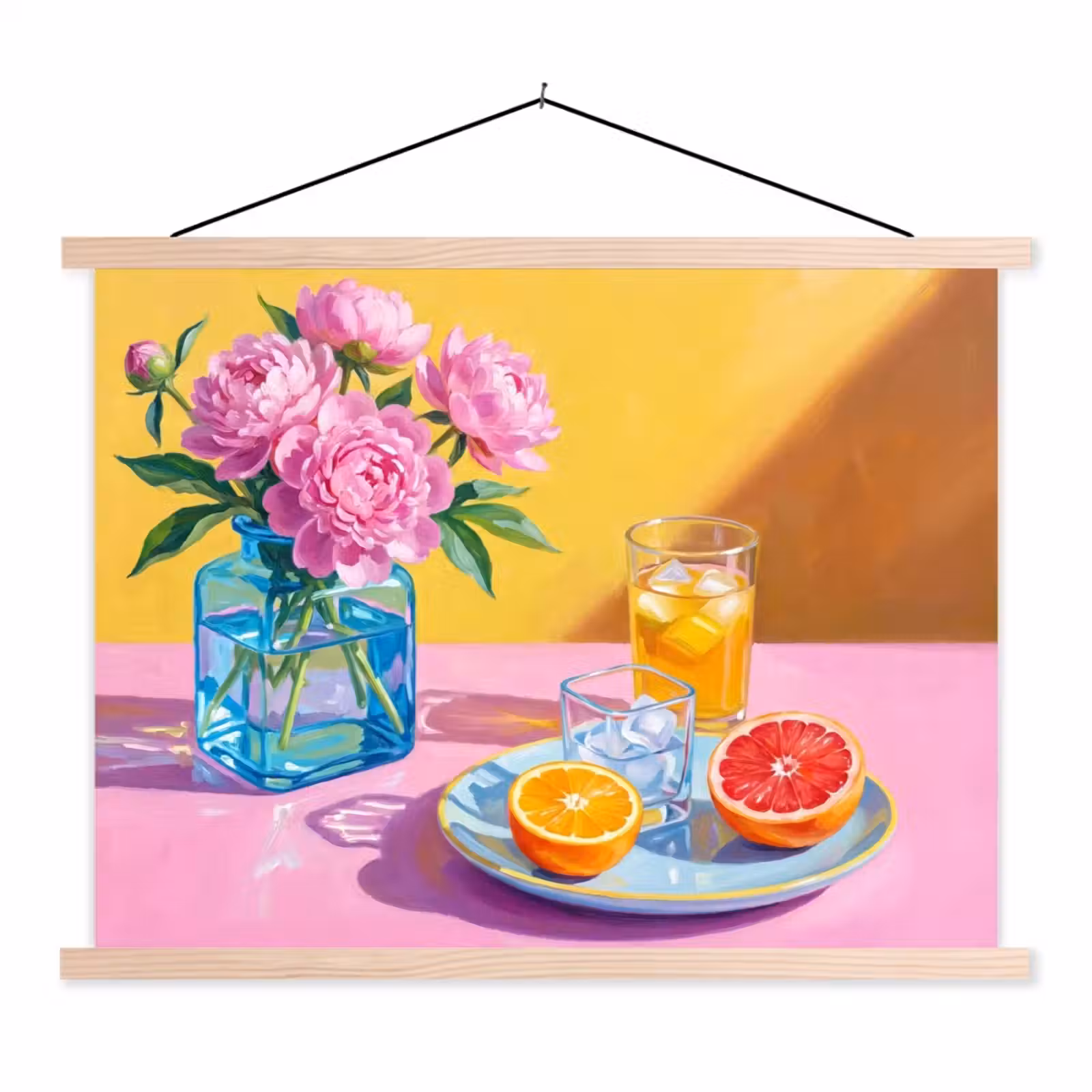 Stoffbild - Blumen – Rosa – Modern - Bloemen - Roze - Modern textielposter latten blank klein