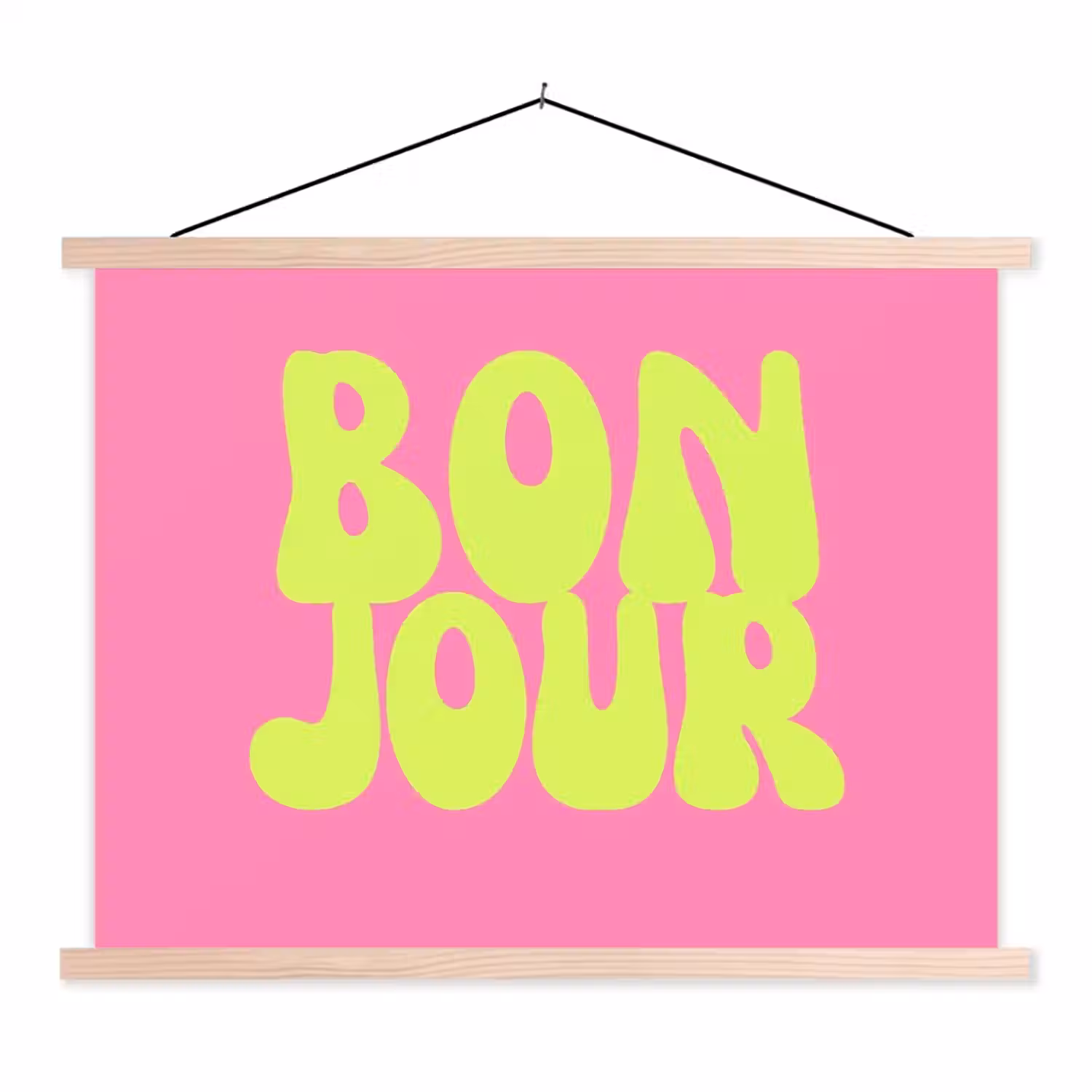 Bonjour - Roze - Fel groen textielposter latten blank klein -3d
