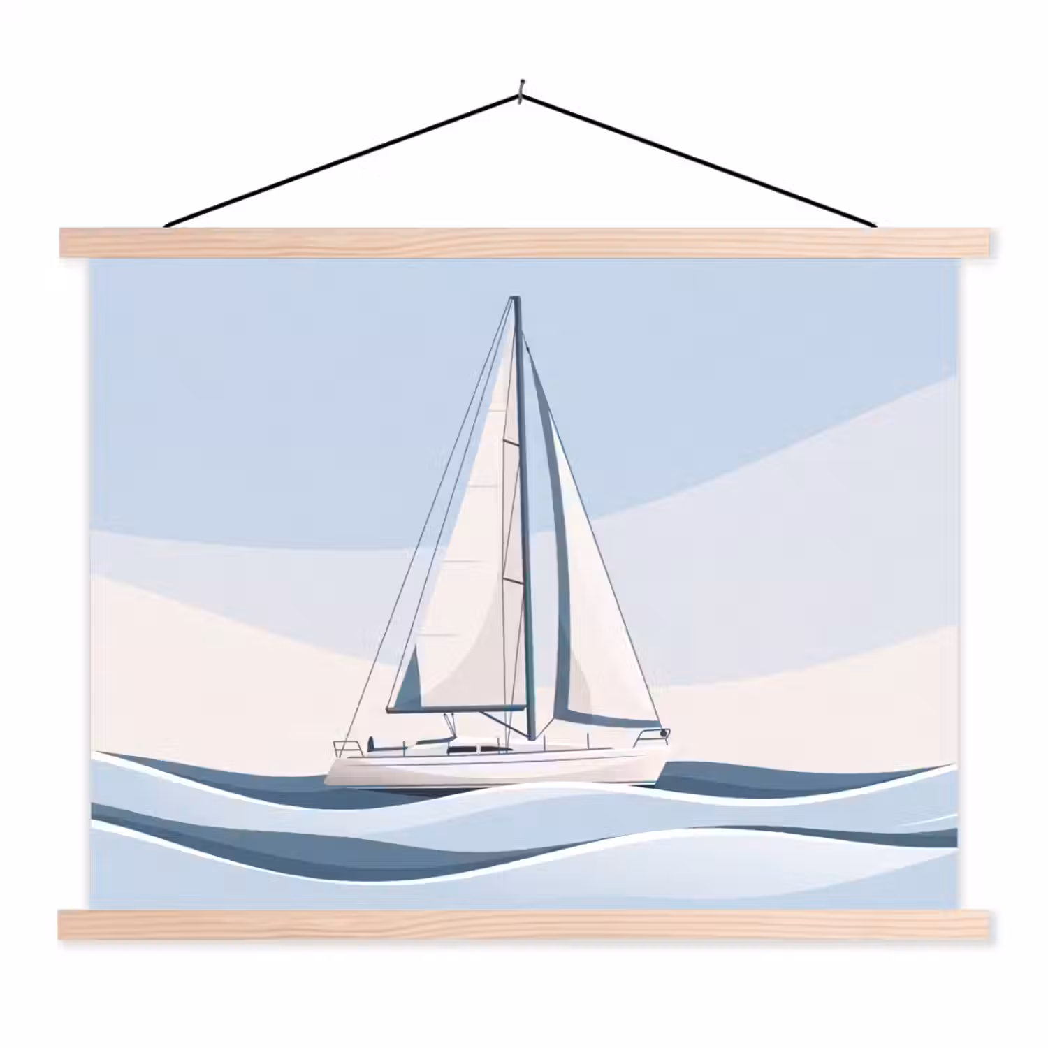 Boot - Zeil - Zee - Modern - Beige textielposter latten blank klein -3d