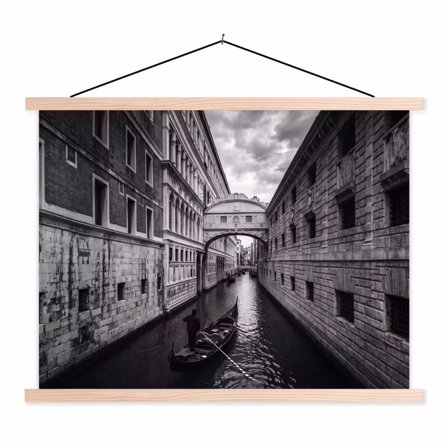 Boot - Waterweg - Stad - Zwart-wit - Architectuur textielposter latten blank klein -3d