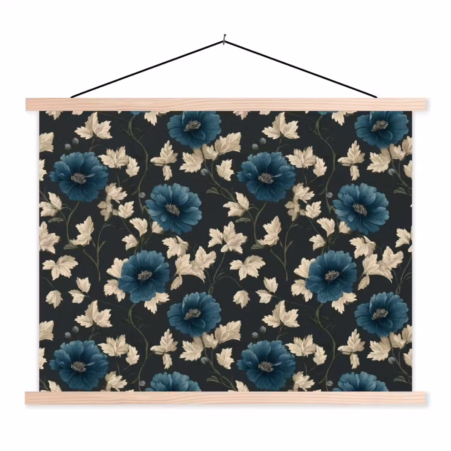 Botanisch - Bloemen - Blauw textielposter latten blank klein 122 -3d