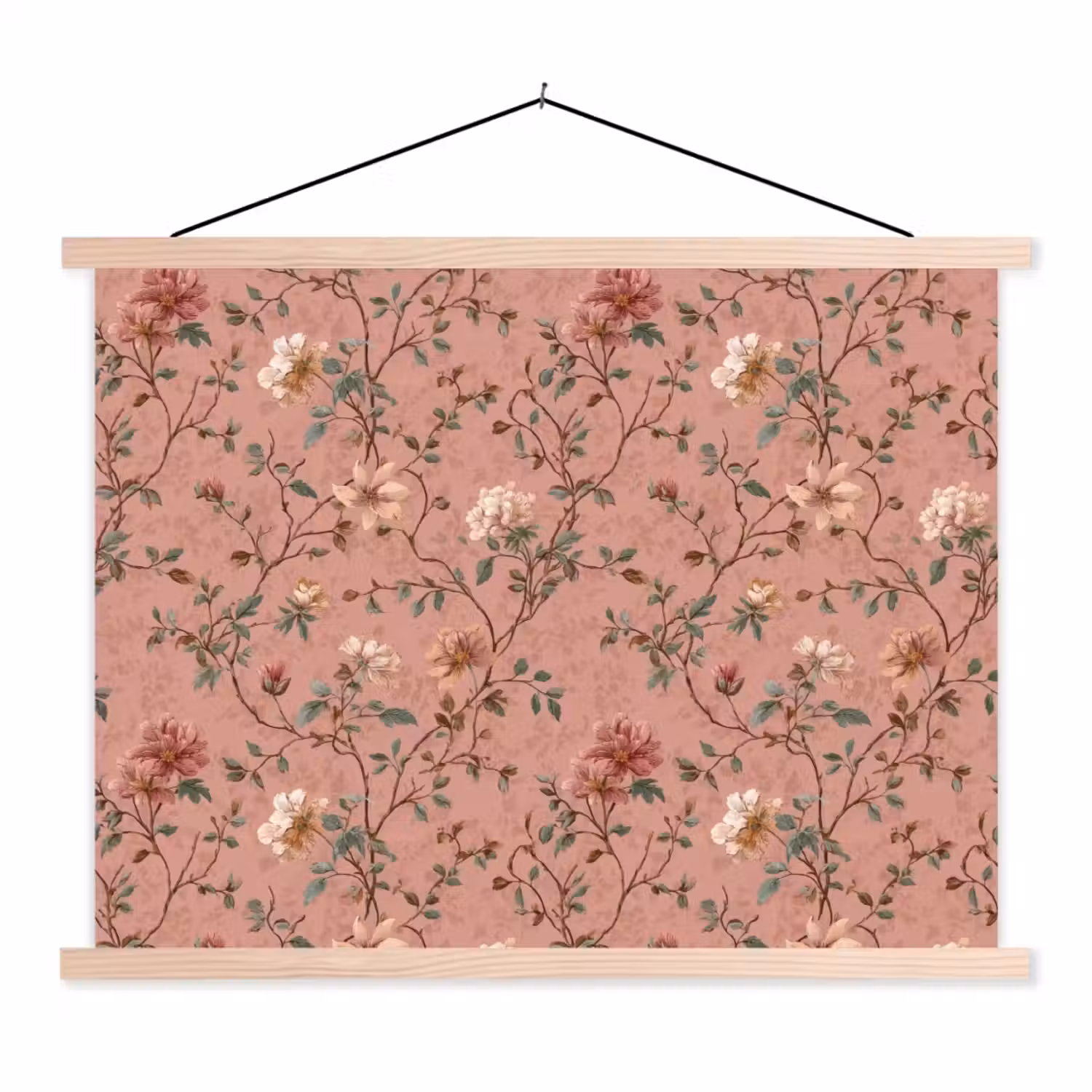 Botanisch - Bloemen - Roze textielposter latten blank klein 122 -3d