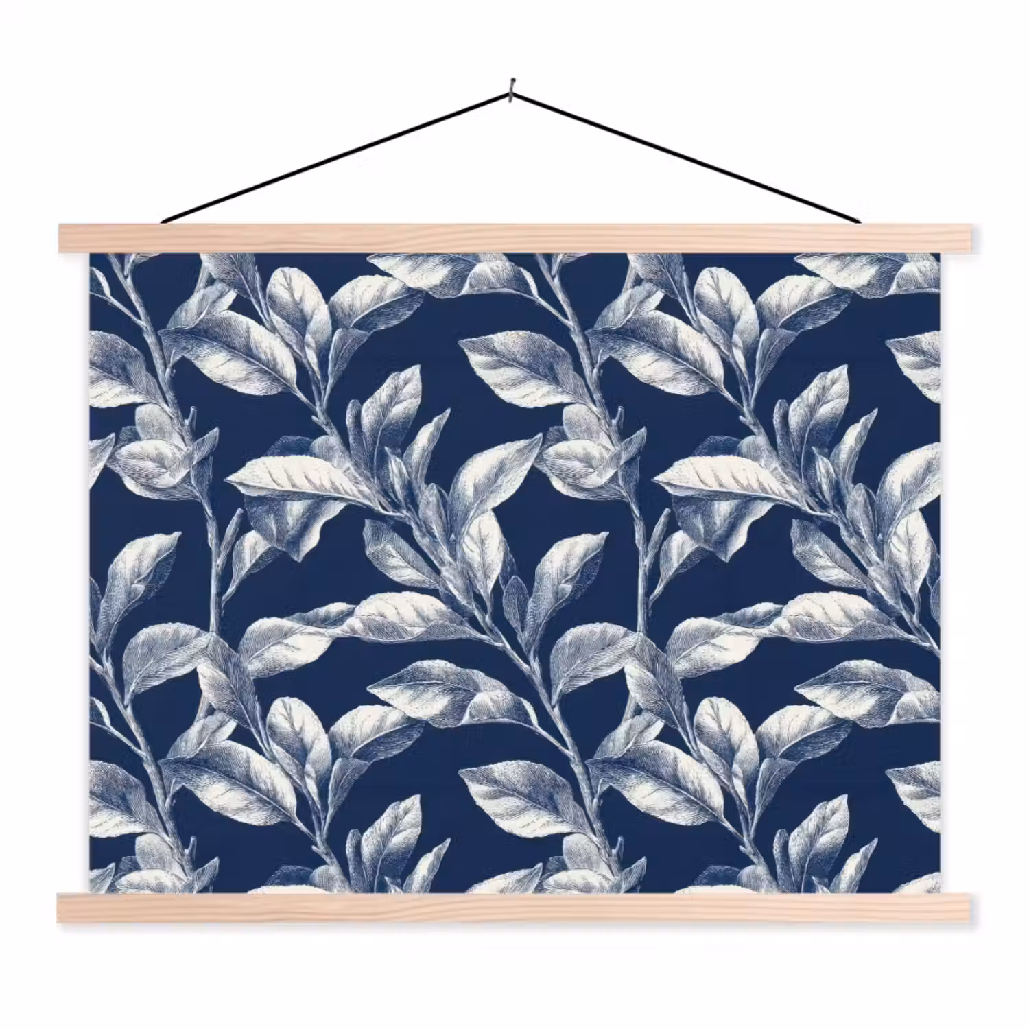 Botanisch - Patroon - Blauw textielposter latten blank klein 122 -3d