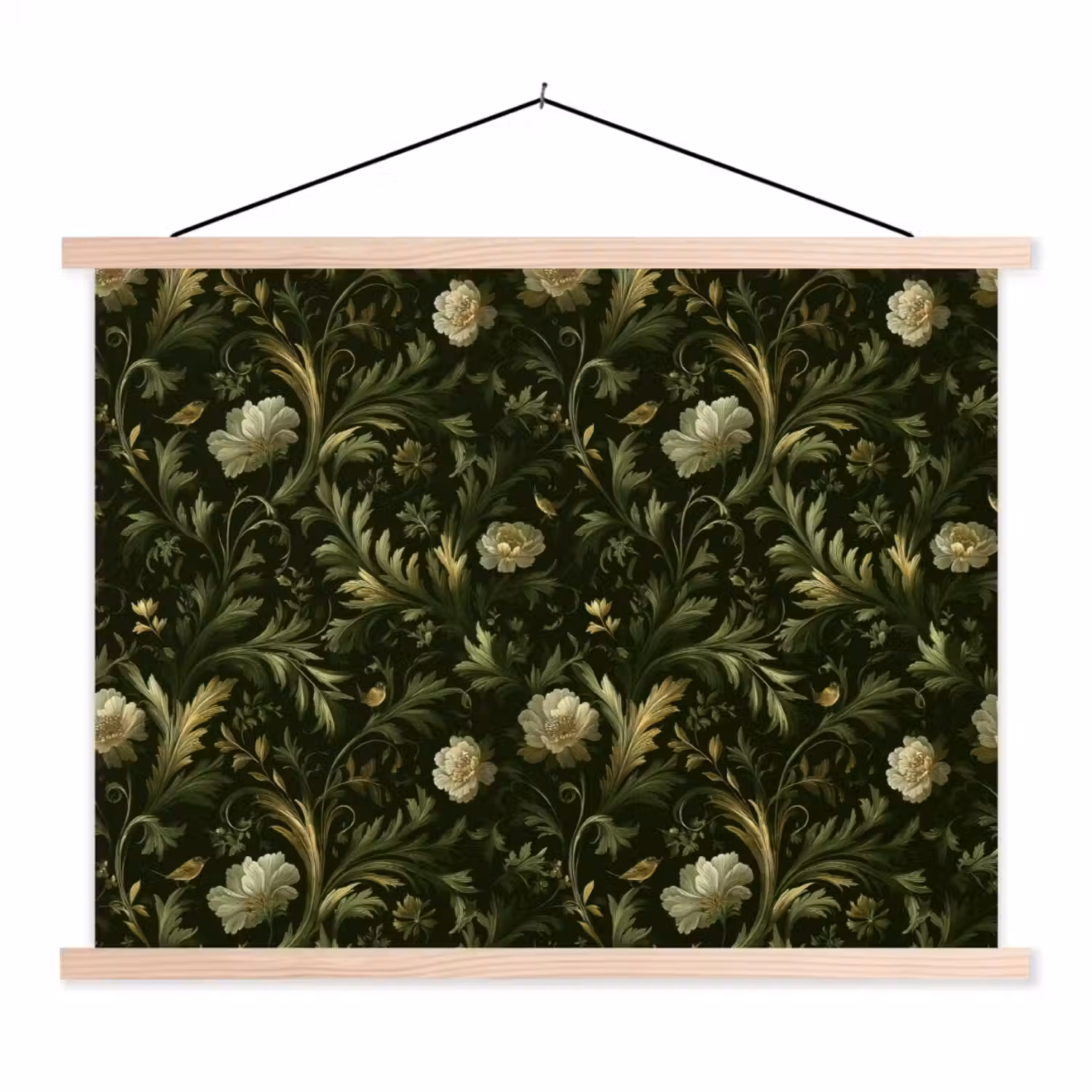Botanisch - Naadloos - Bloemen textielposter latten blank klein 122 -3d