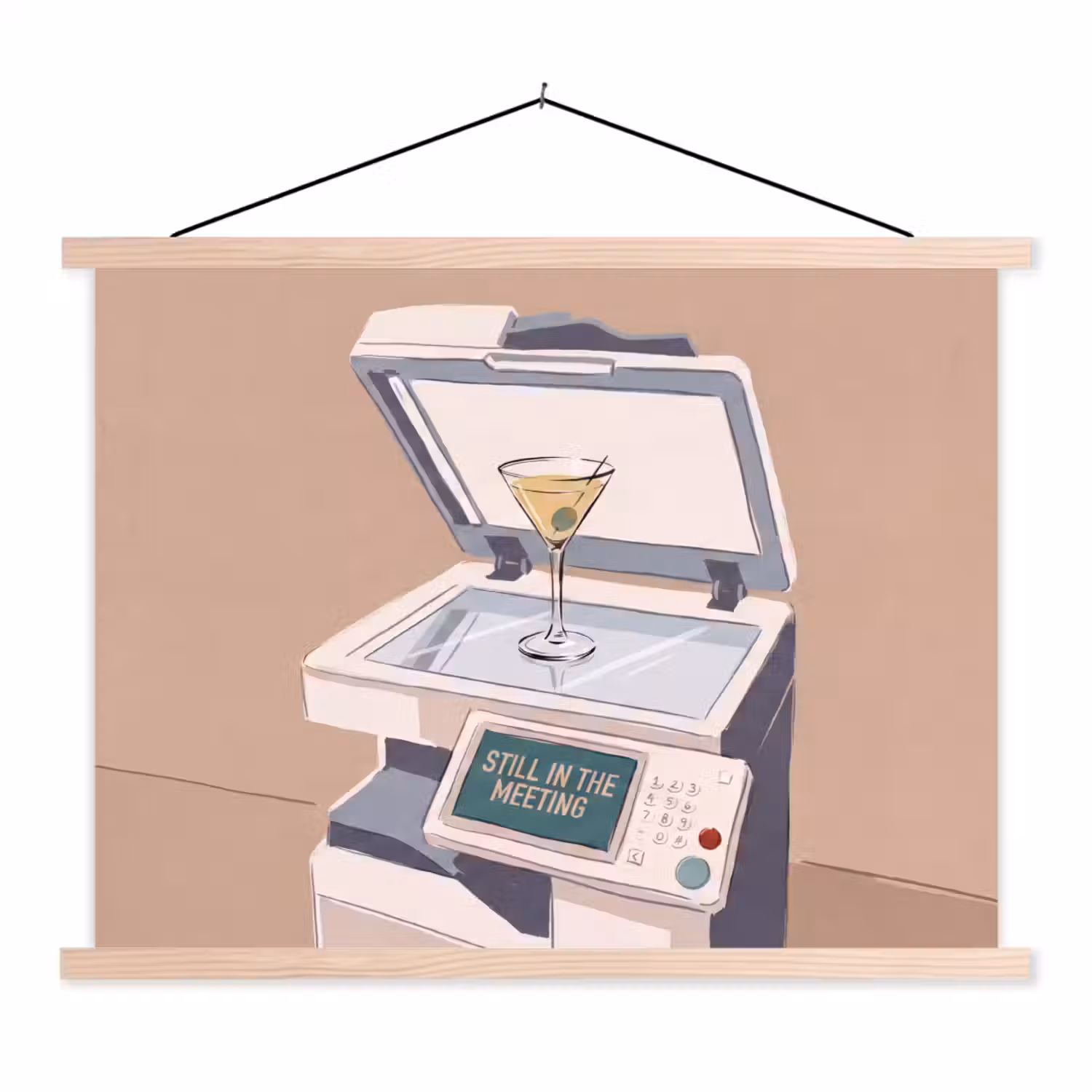 Kantoor - Drank - Humor - Illustratie textielposter latten blank klein -3d
