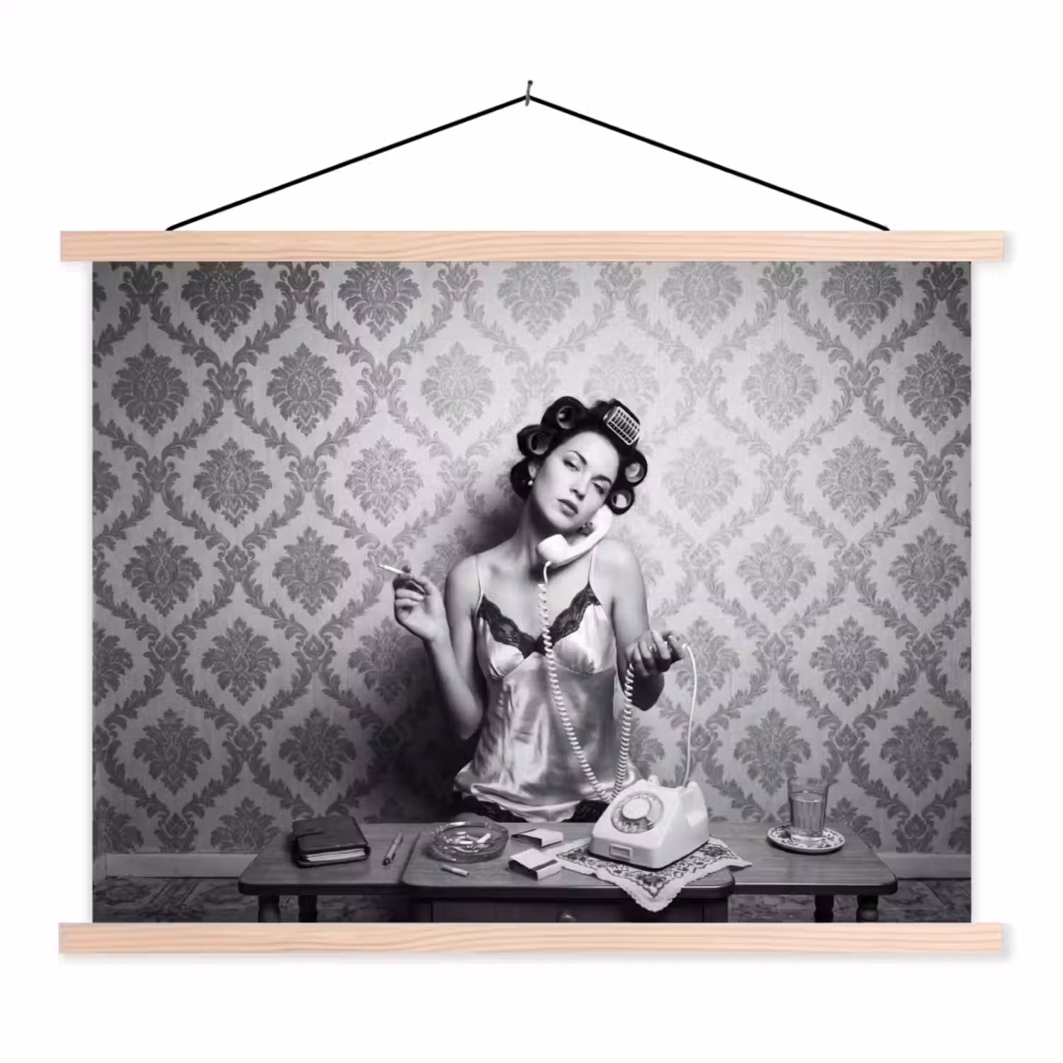 Chic - Vrouw - Zwart - Wit textielposter latten blank klein -3d