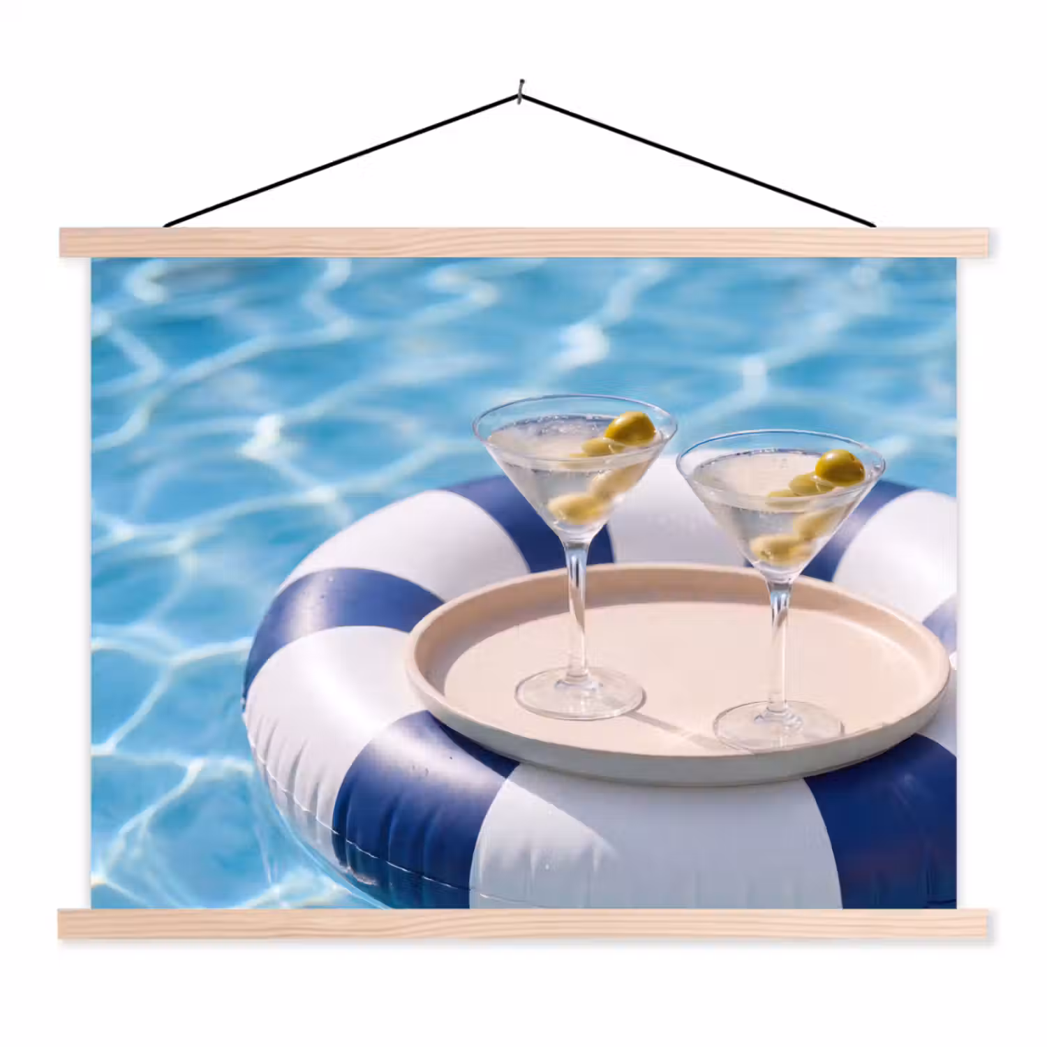 Cocktail - Zwembad - Zomer - Blauw textielposter latten blank klein -3d