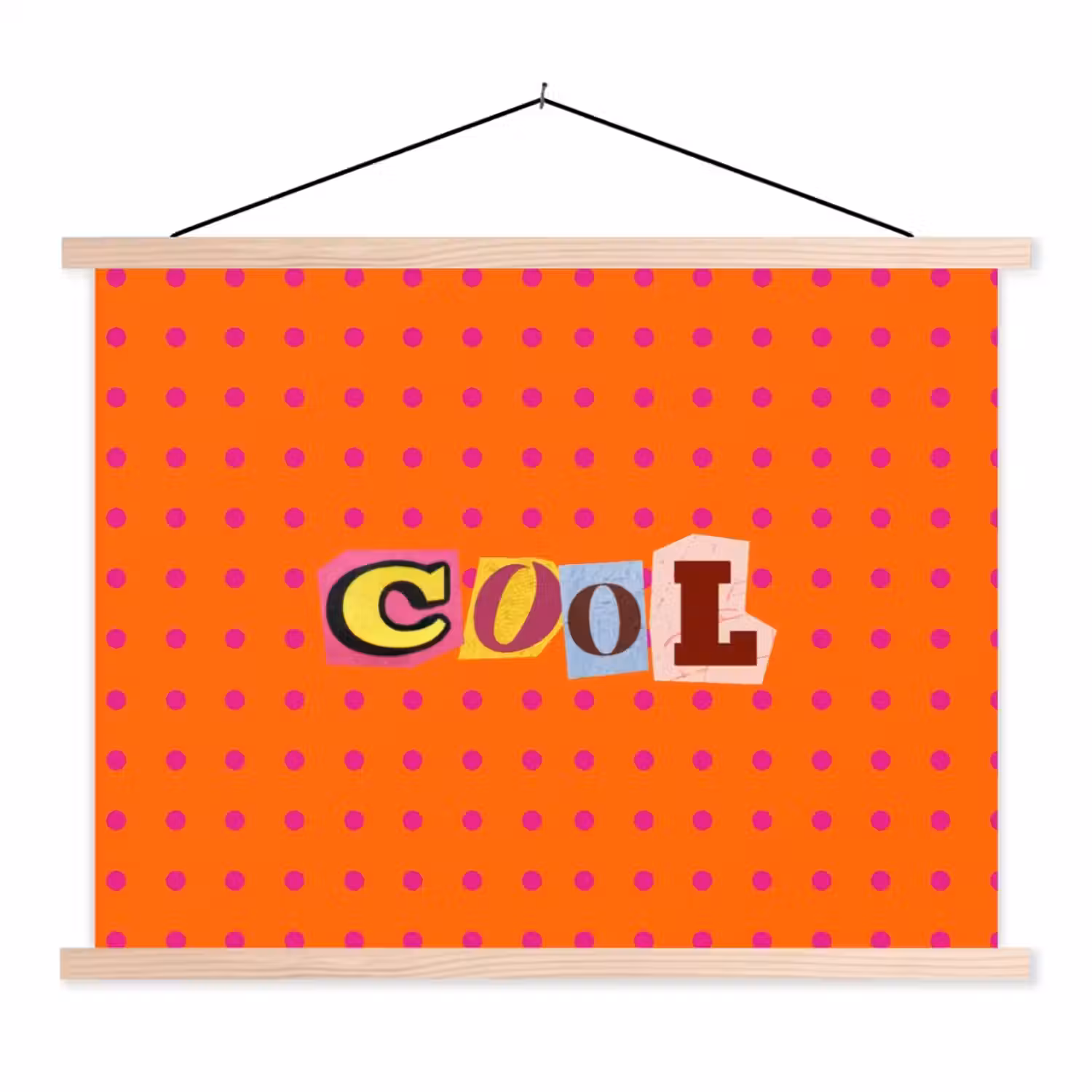 Cool - Stippen - Oranje textielposter latten blank klein -3d