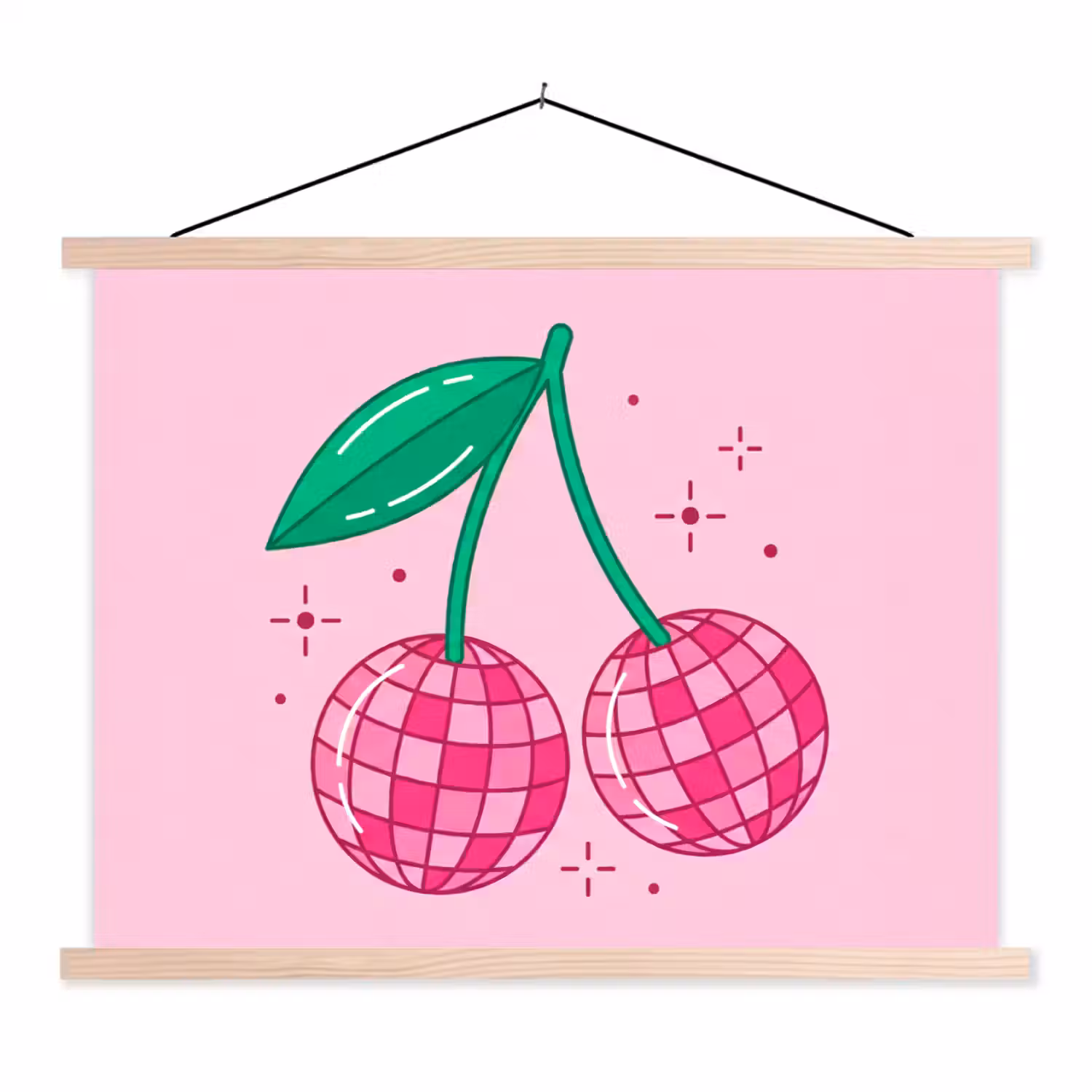 Decoratie - Disco-bal - Feest - Roze textielposter latten blank klein -3d
