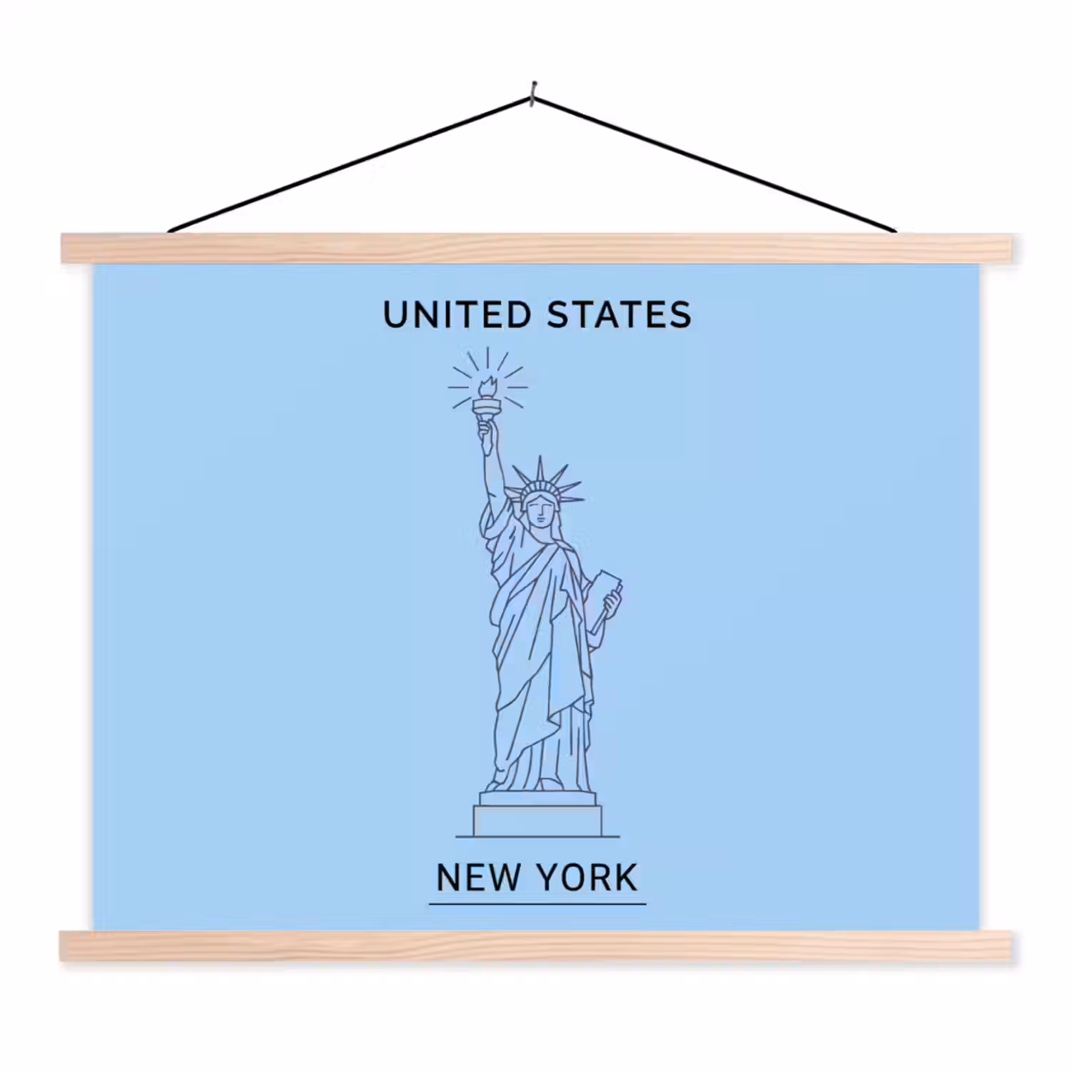 Monument - Vrijheidsbeeld - New York - Minimalistisch - Blauw textielposter latten blank klein -3d